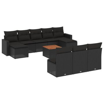 vidaXL Gartenlounge-Set 11-tlg. Garten-Sofagarnitur mit Kissen Schwarz Poly Rattan