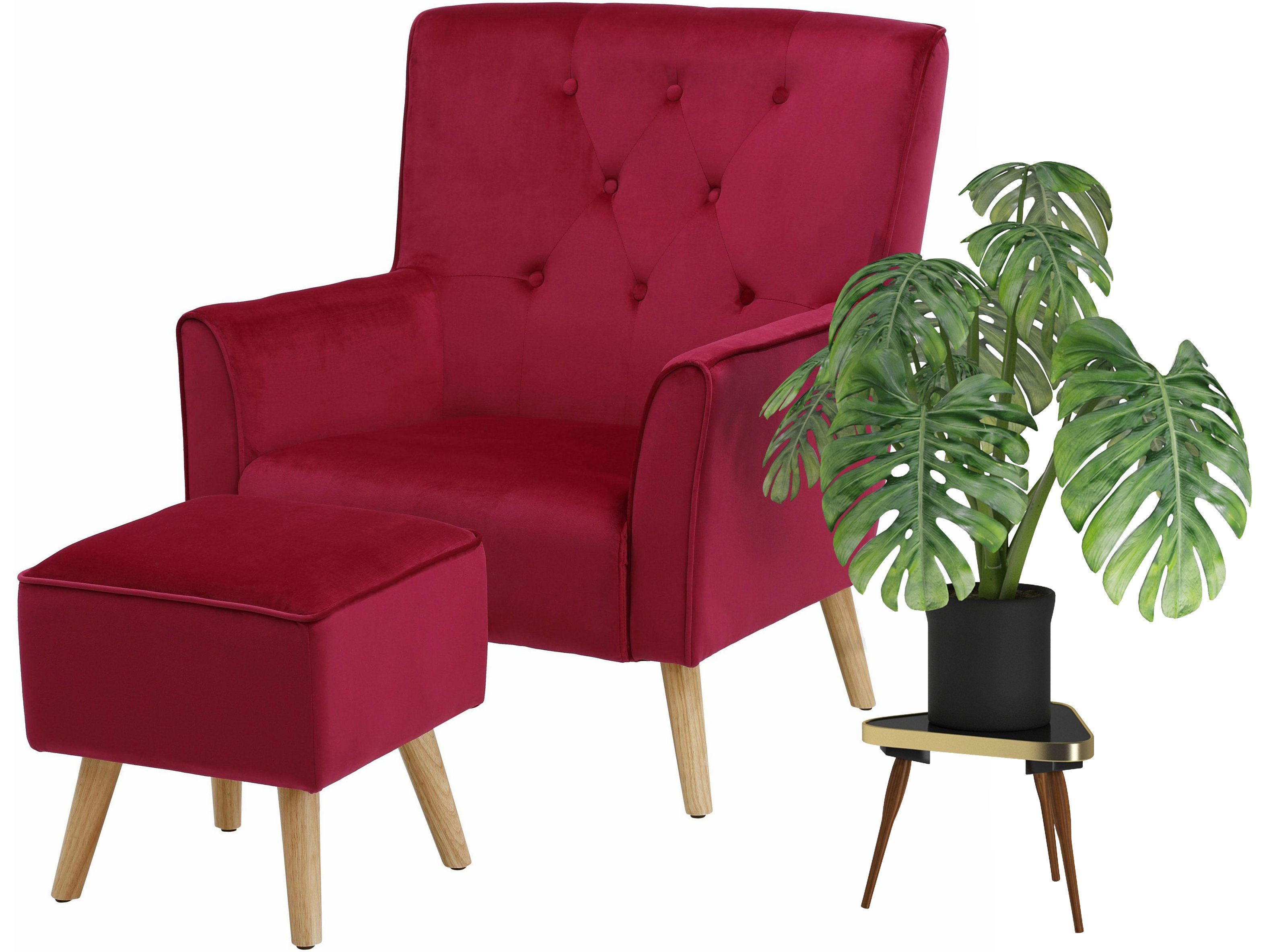 (Set Farben Erhältlich und loft24 verschiedenen in Hocker), mit Mike Materialien Stuhl rot und Sessel