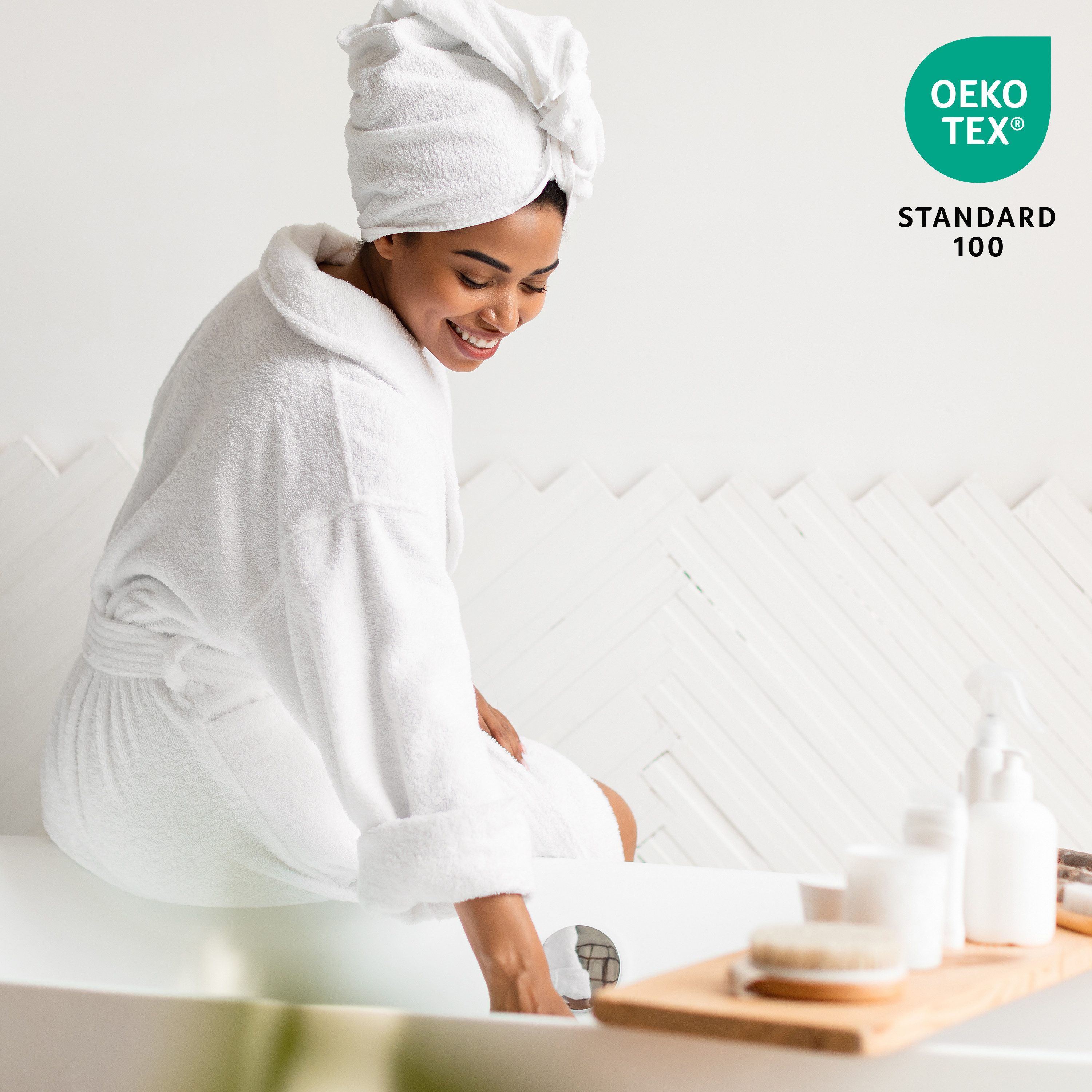 OTTO home Damenbademantel Nela, ideal für Sauna & Spa, Hotelbademantel, Morgenmantel, Kurzform, Leichtfrottee, Kapuze, Reißverschluss, einfarbig, kurz, mit Kord – Bild 5 von 5