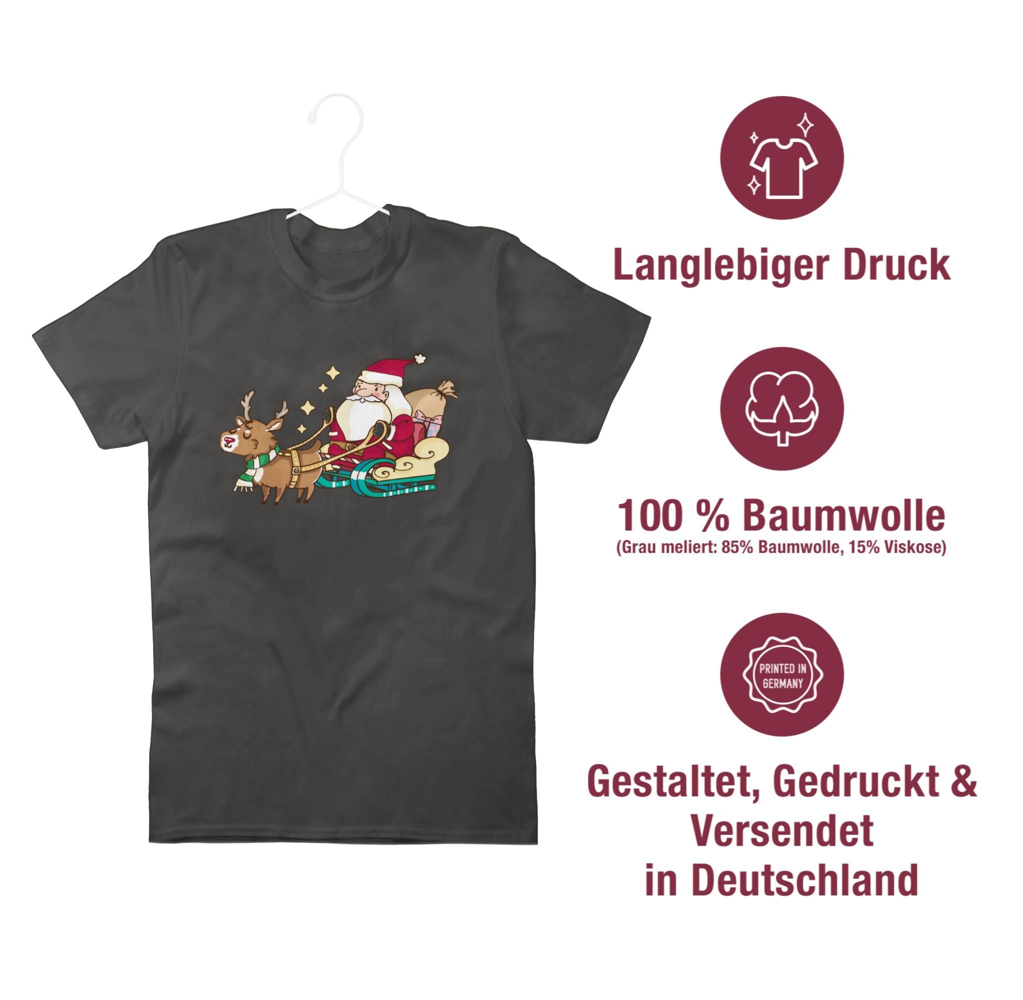 Shirtracer T-Shirt Weihnachtsmann Kleidung mit Weihachten 3 Dunkelgrau Rentier