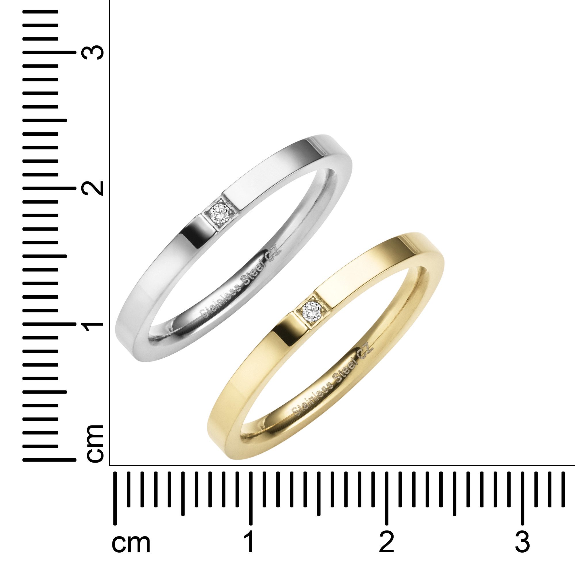 Zeeme Fingerring Edelstahl 2tlg. Set mit weißem Zirkonia-Stein günstig online kaufen