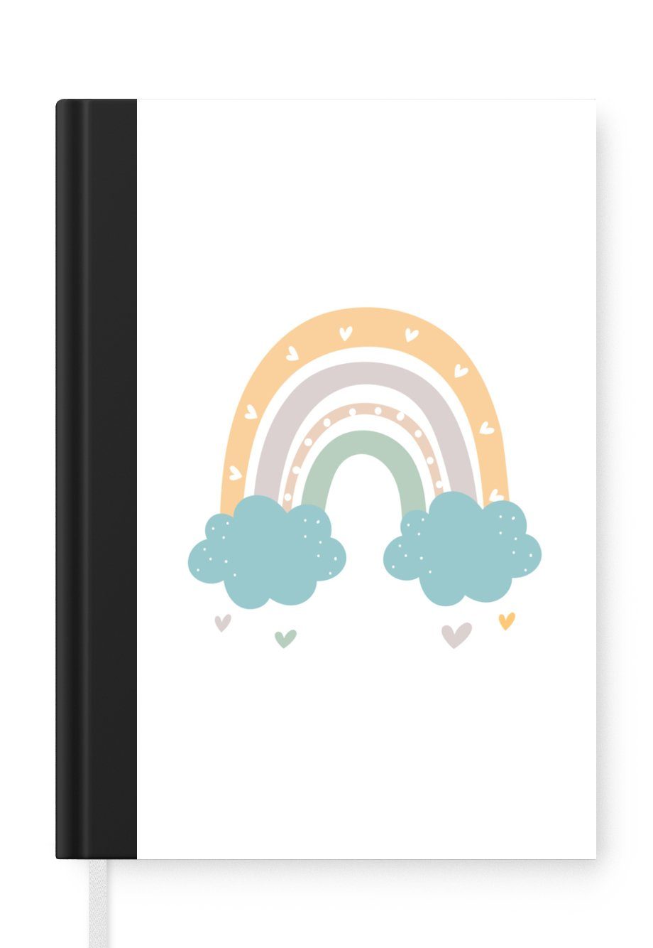 MuchoWow Notizbuch Regenbogen - Herzen - Wolken - Punkte - Pastell - Kinder, Journal, Merkzettel, Tagebuch, Notizheft, A5, 98 Seiten, Haushaltsbuch
