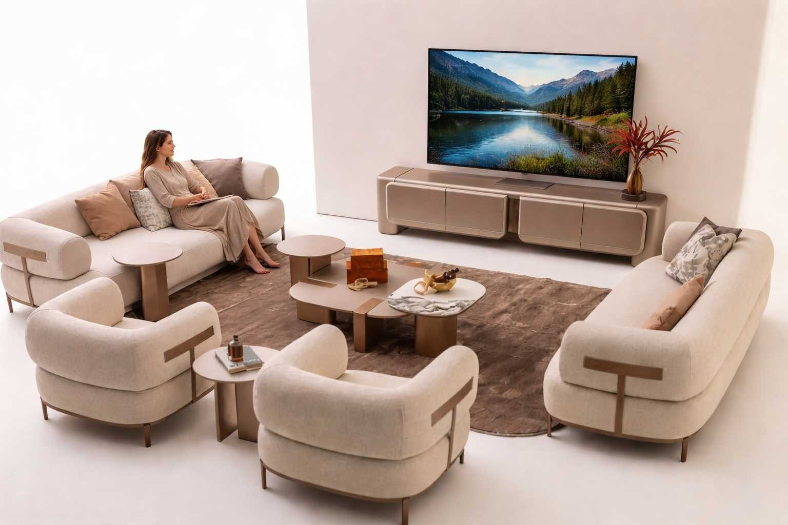 Xlmoebel Lowboard Elegantes TV-Lowboard aus Holz in Gold mit 4 Türen für Ihr, Made in Europa