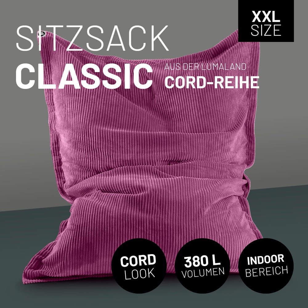Lumaland Sitzsack Sitzsack Indoor Cord 380l weinrot, kuscheliger Cord-Bezug günstig online kaufen