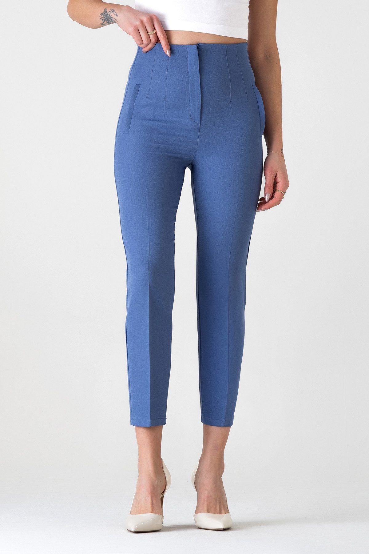 fashionshowcase Bügelfaltenhose Damen Hose Elegant Slim Fit Stretch mit V-D günstig online kaufen