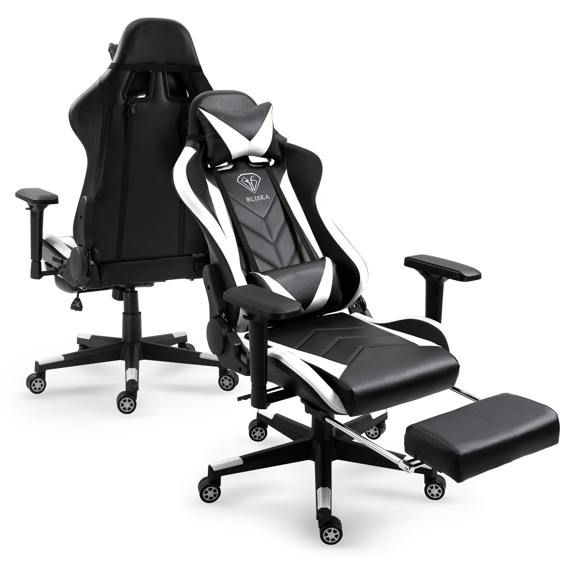 TRISENS Chefsessel Schwarz/Weiß mit in (1 Gaming chair Stuhl Stück), gaming Lederoptik Leo Fußstütze 4D-Armlehnen und