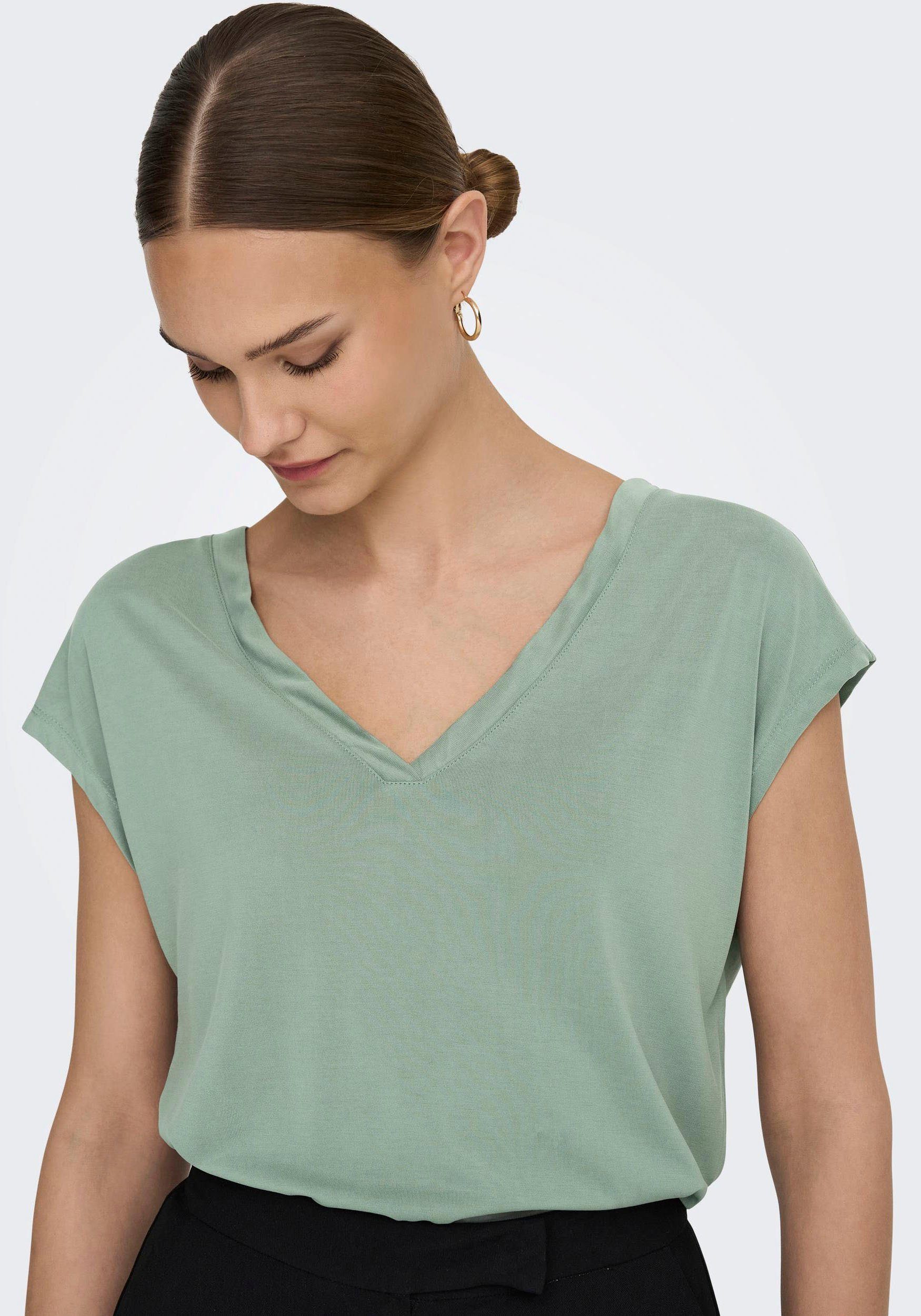 ONLY V-Shirt ONLFREE S/S MODAL V-NEC TOP BOX JRS NOOS Lime green | V-Shirts