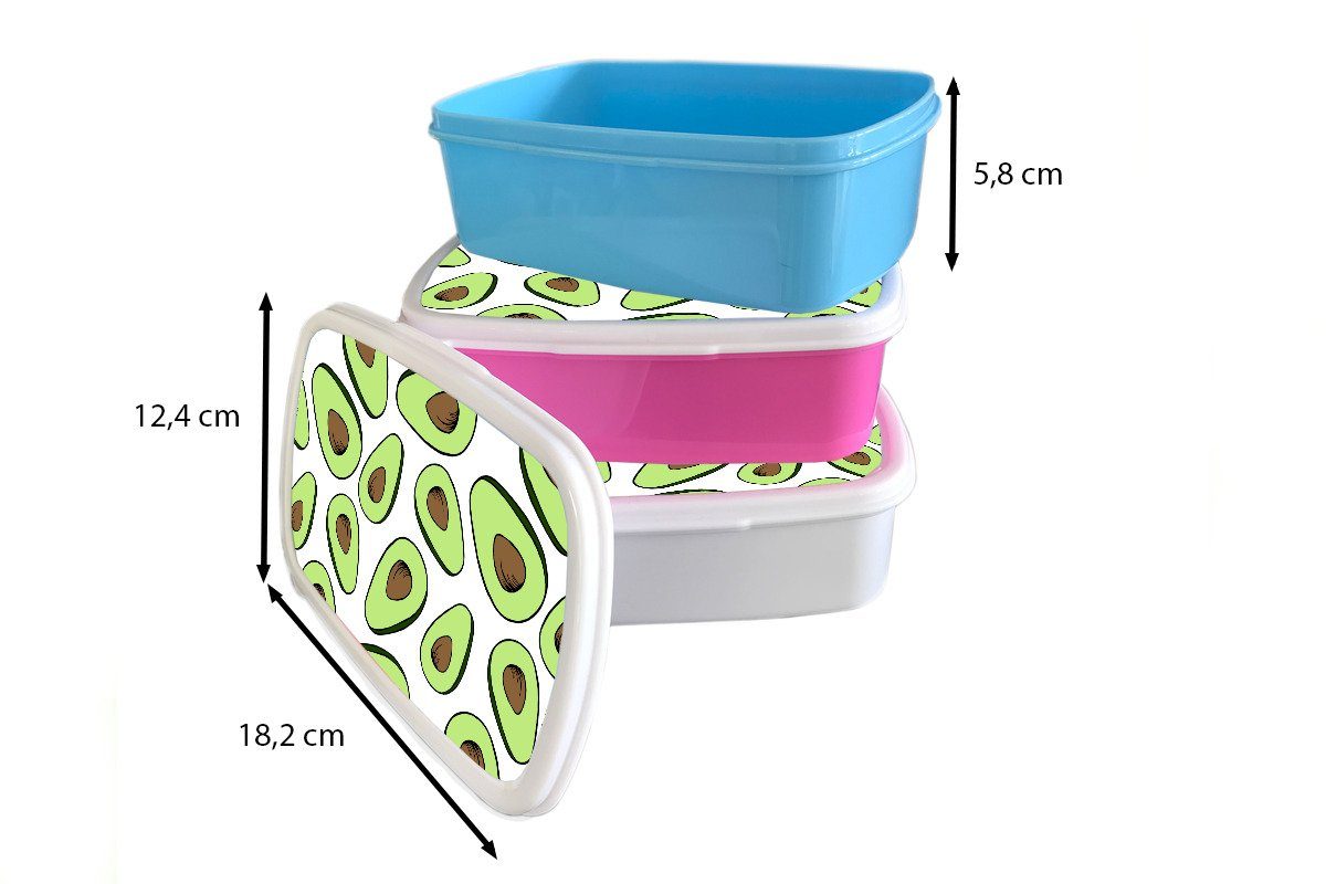 Lunchbox Kunststoff Muster Mädchen, Erwachsene, rosa Avocado - Snackbox, Brotbox Brotdose Kinder, für (2-tlg), Pastell, Kunststoff, - MuchoWow
