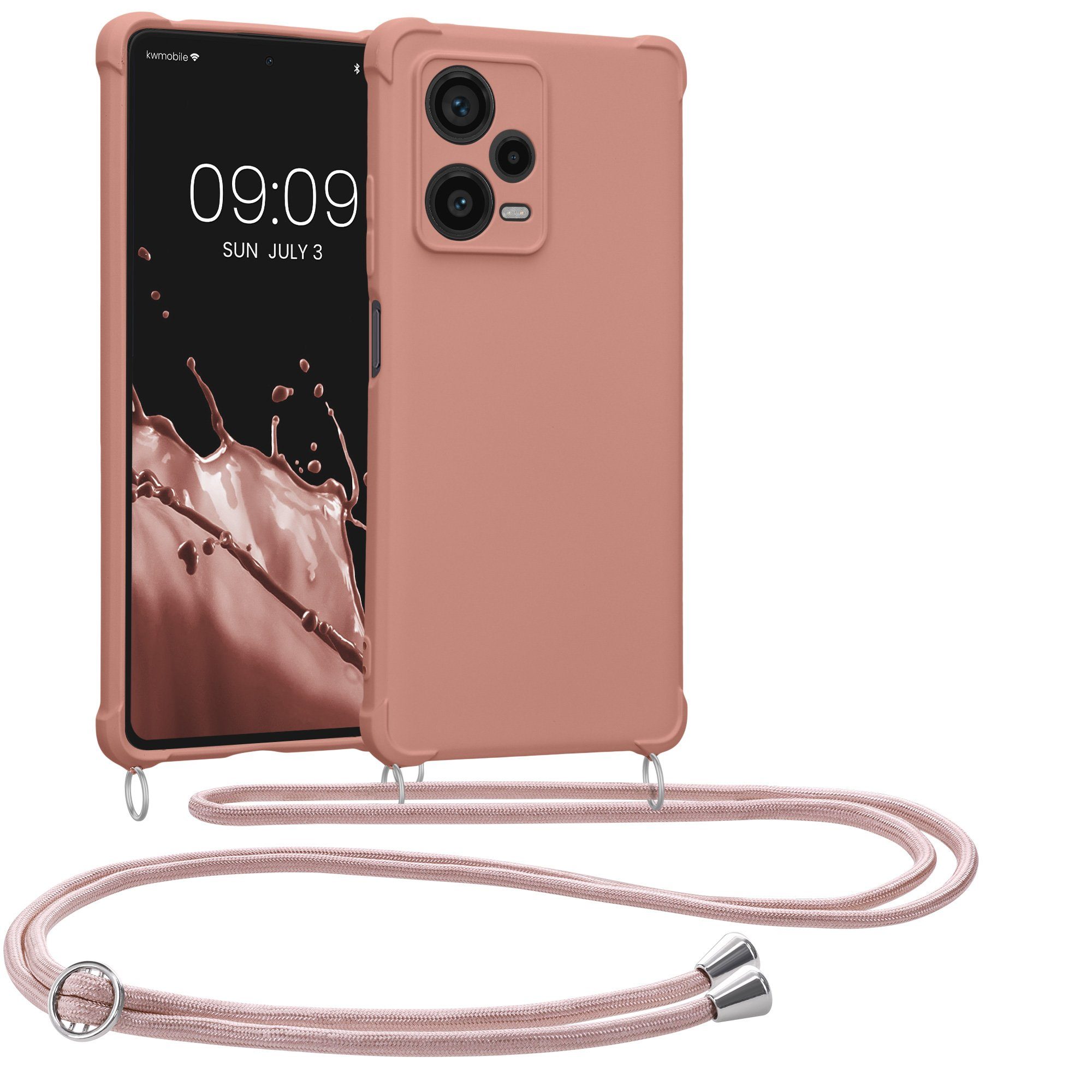 kwmobile Handyhülle Hülle für Xiaomi Redmi Note 12 Pro+ (5G), mit Metall Kette zum Umhängen - Silikon Handy Cover Case Schutzhülle