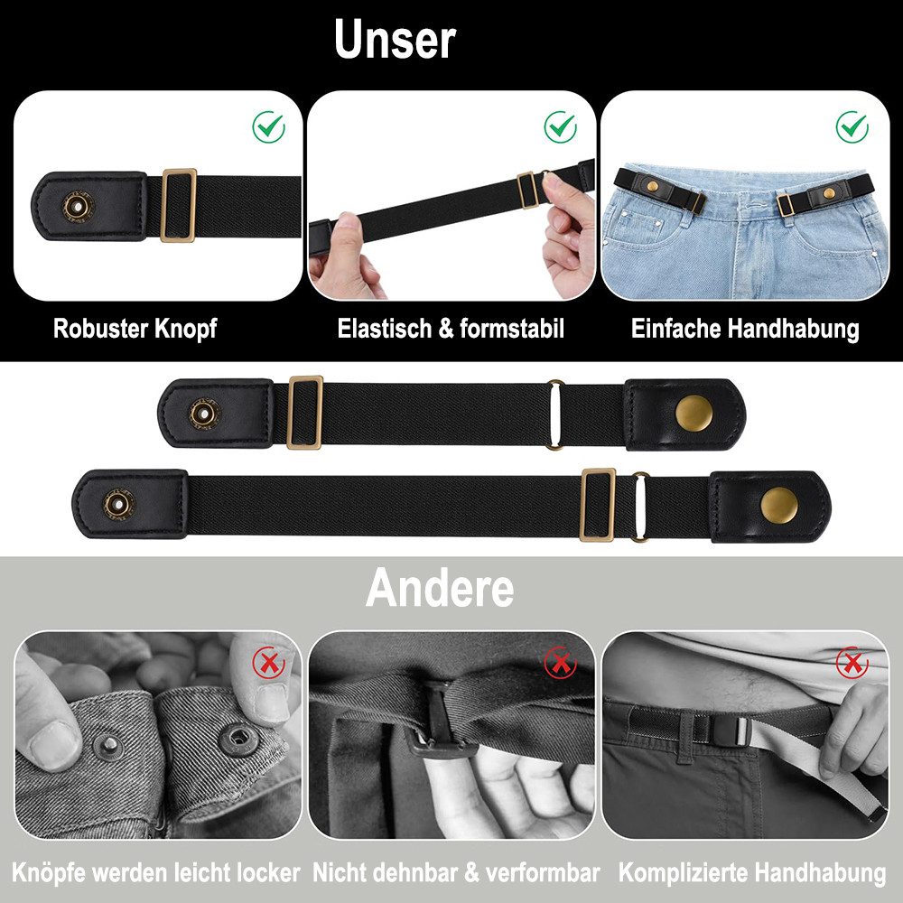 Zaewry Stretchgürtel Unsichtbarer Seitengürtel ohne Schnalle für Damen und Herren (2-St) elastischer Gürtel, Schmuckgürtel,für Kleid & Overall