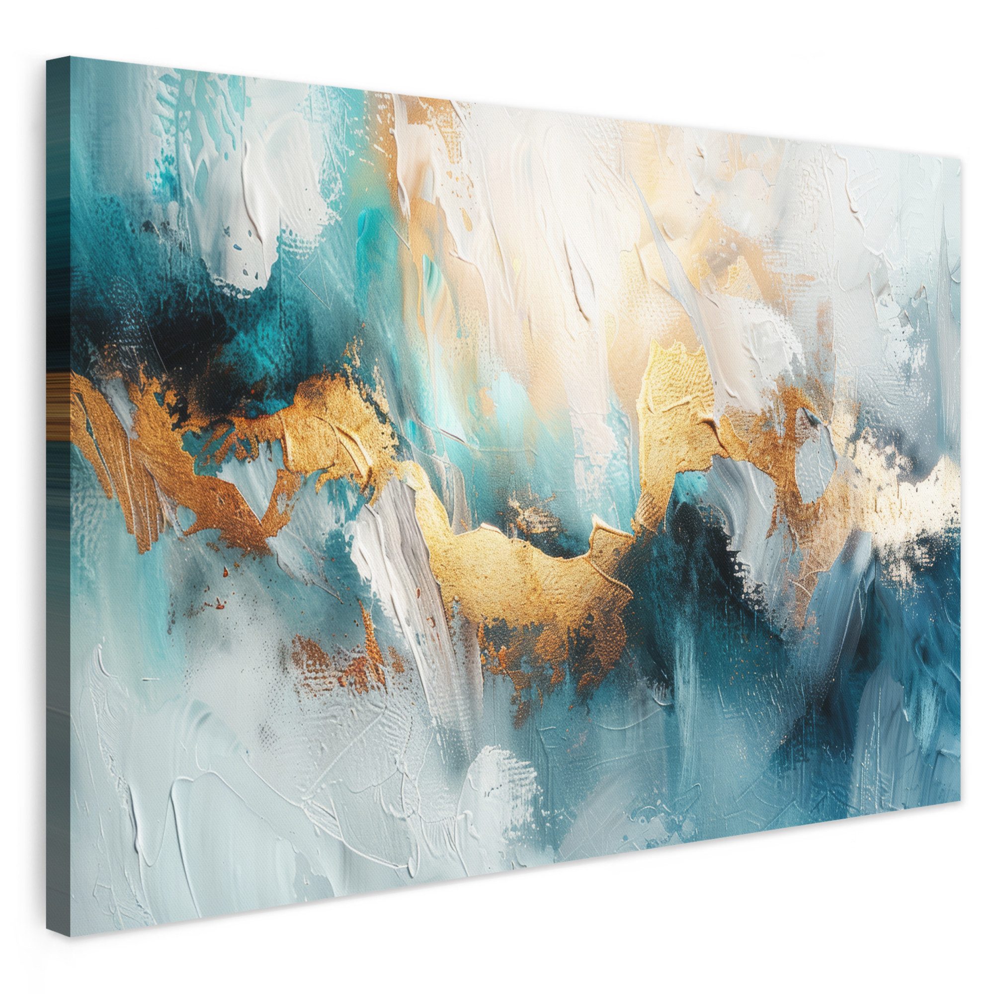 OneMillionCanvasses® Leinwandbild Abstrakt - Kunst - Gold - Blau, Fotodruck (1 St), Wandbild XXL für Wohnzimmer Küche 120x80 cm