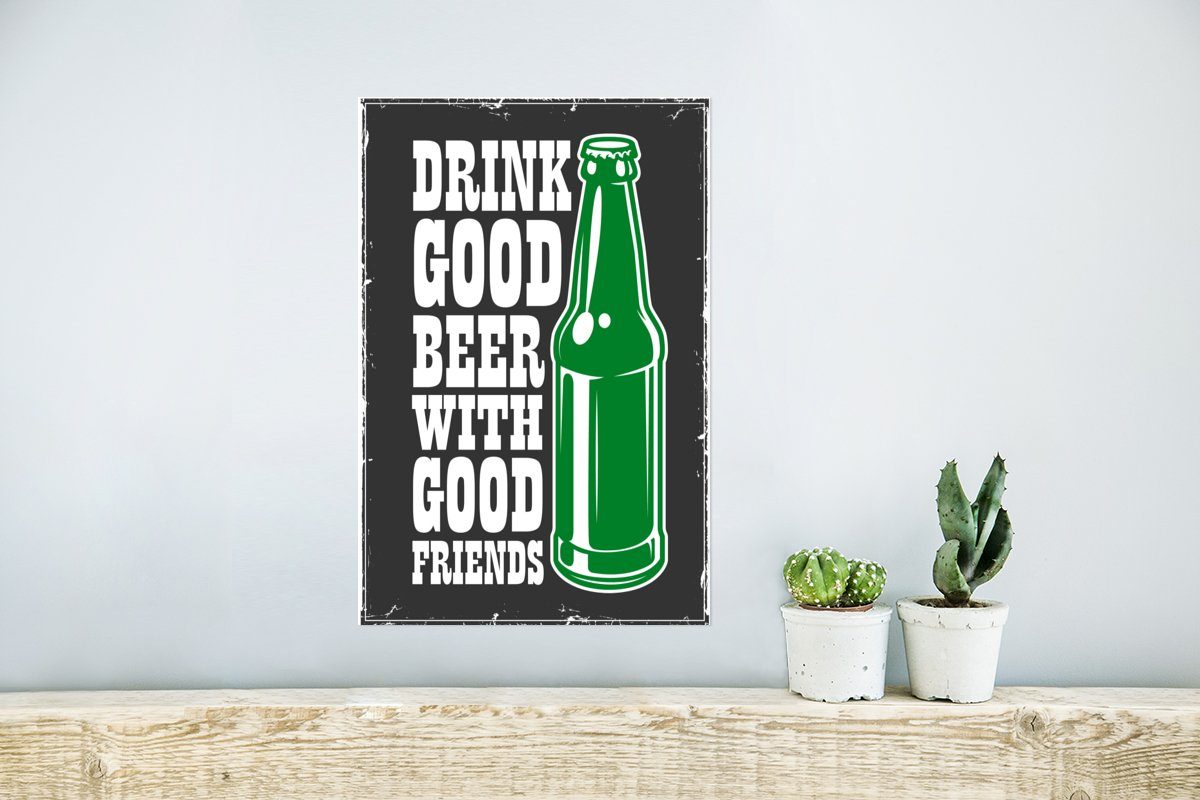 MuchoWow Poster Mancave - Bier Flasche, Wandposter (1 Rahmen - Poster, Wandbild, Ohne St), Vintage Wohnzimmer, für 