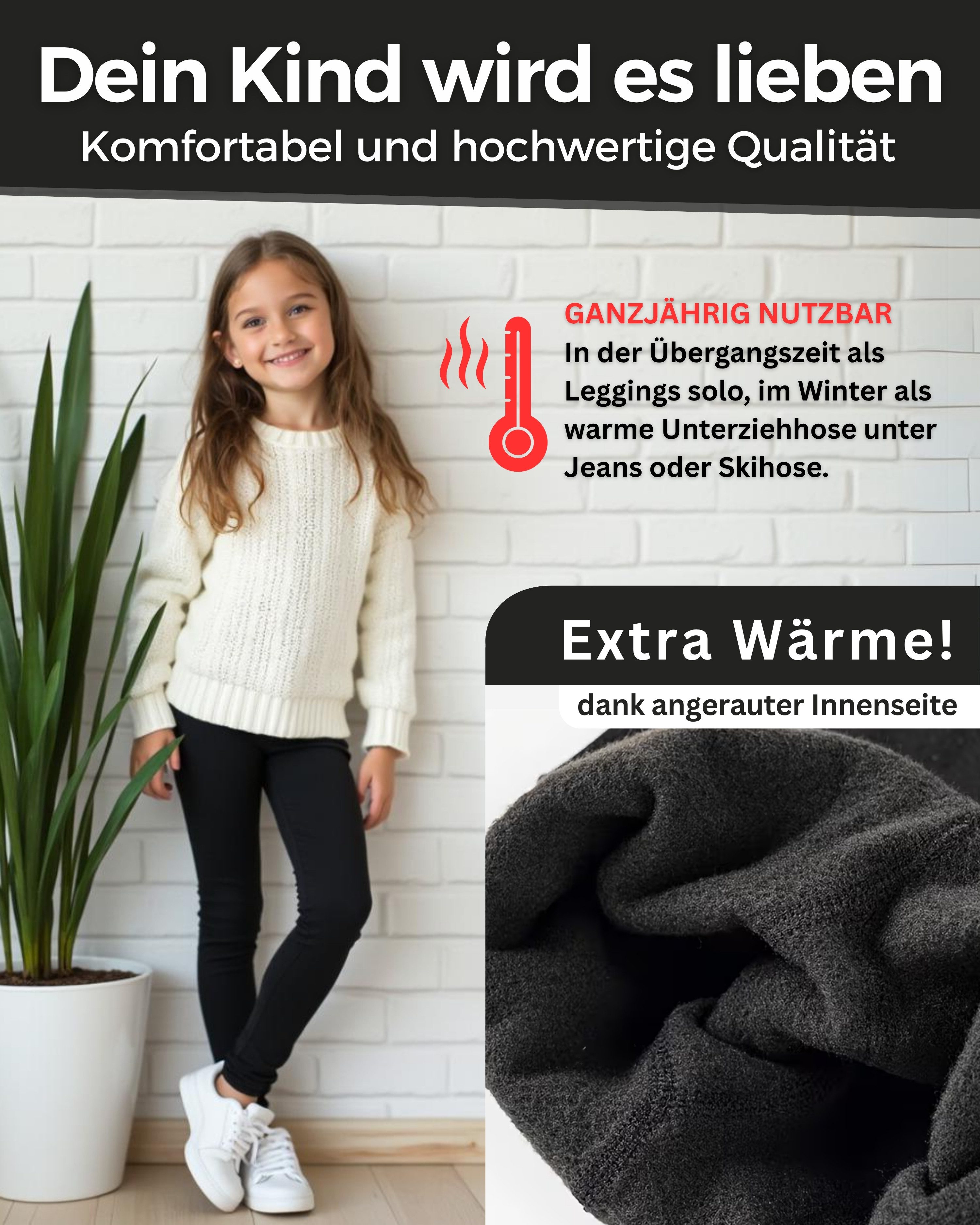 MEDOLY Thermoleggings für Kinder (2er-Pack) mit angerauter Innenseite - für Mädchen & Jungen – Bild 2 von 4