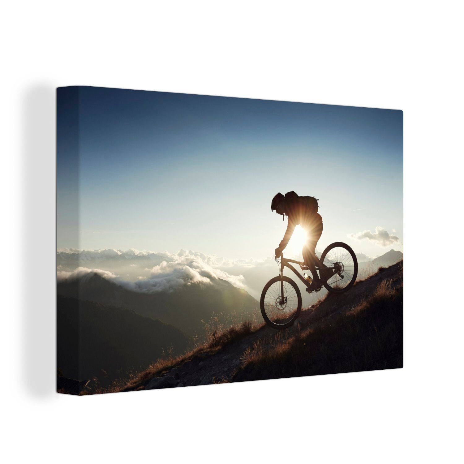 cm dem vom Leinwandbild Radfahren Leinwandbilder, Wandbild Aufhängefertig, Mountainbike Wanddeko, (1 mit aus, 30x20 St), OneMillionCanvasses® Berg