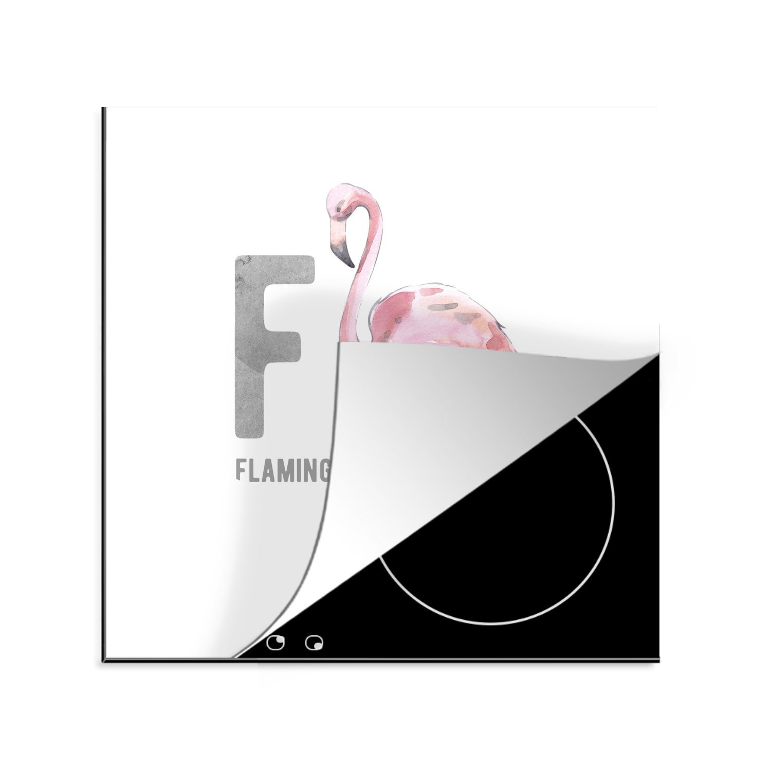 MuchoWow Herdblende-/Abdeckplatte Alphabet - Buchstaben - Flamingo, Vinyl, (1 tlg), 78x78 cm, Ceranfeldabdeckung, Arbeitsplatte für küche