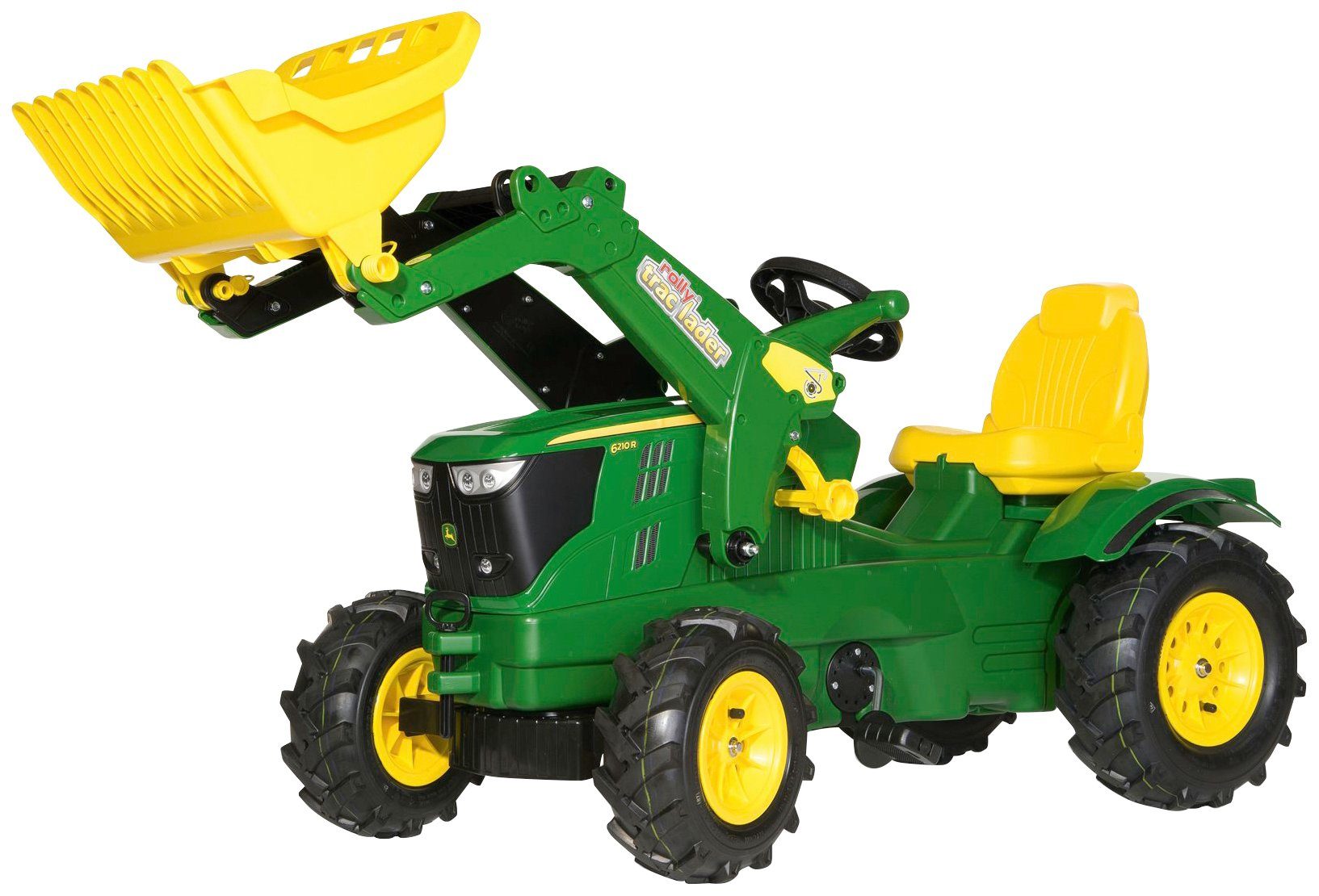 rolly toys® Tretfahrzeug John Deere 6210R, Kindertraktor mit Lader und Luftbereifung