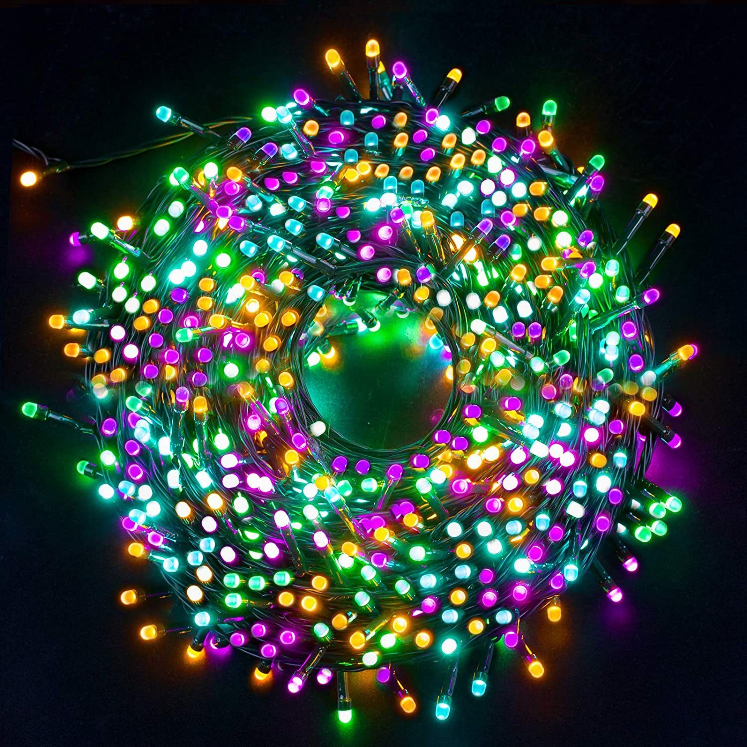 Quntis Lichterkette 20M Bunte LED Lichtervorhang mit Strombetrieben, IP44 8 Modi, 200-flammig, fensterbilder weihnachten für fenster Weihnachtsbäume Weihnachtsdeko