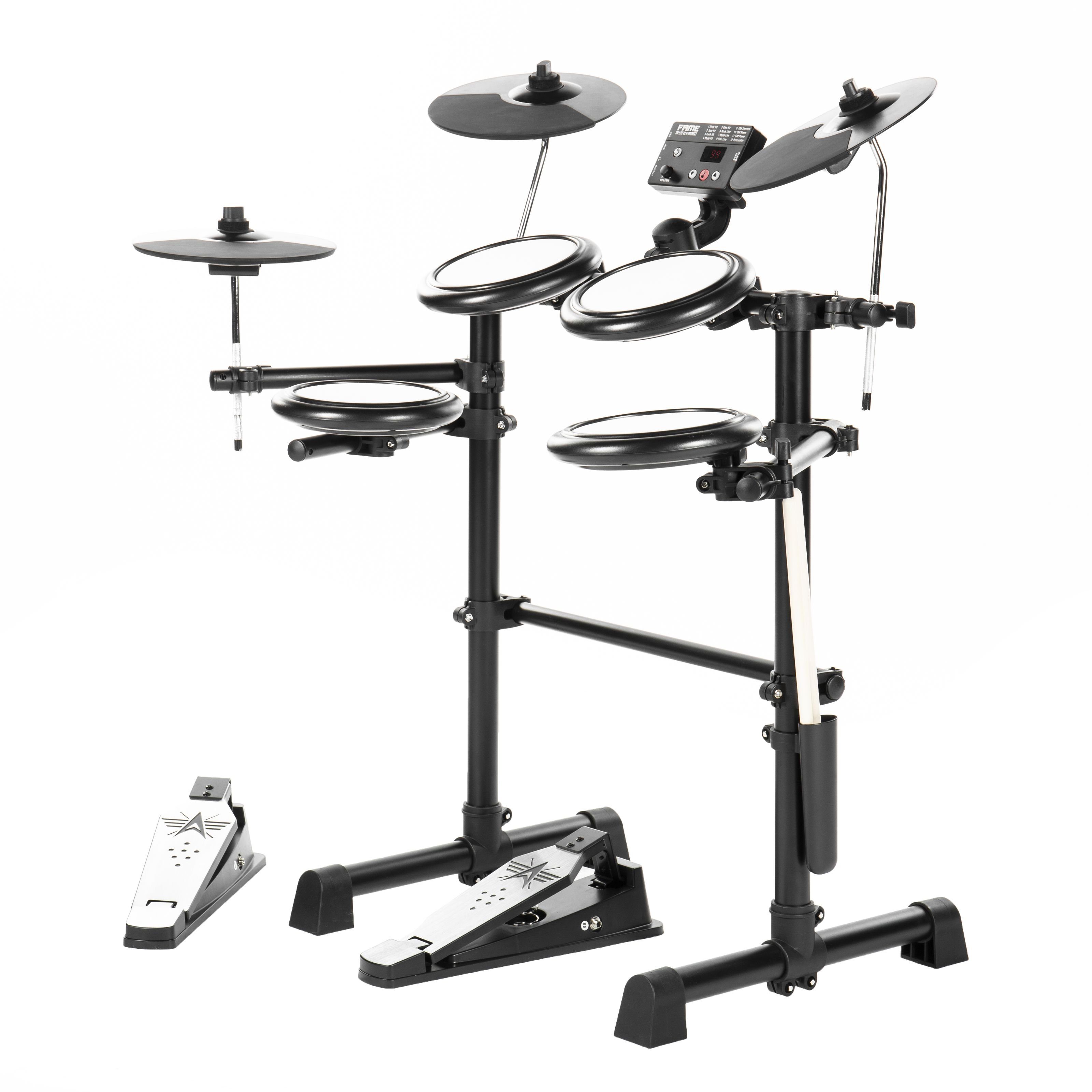 FAME E-Drum,DD-Lite V2 E-Drum Set Elektronisches Schlagzeug-Set mit 144 Sounds 12 Drumsets Aux-Eingang MIDI Drumsticks Drum Key Mesh Heads E-Schlagzeug Schwarz, E-Drums, E-Drum Sets, DD-Lite V2, E-Drum Set, Elektronisches Schlagzeug