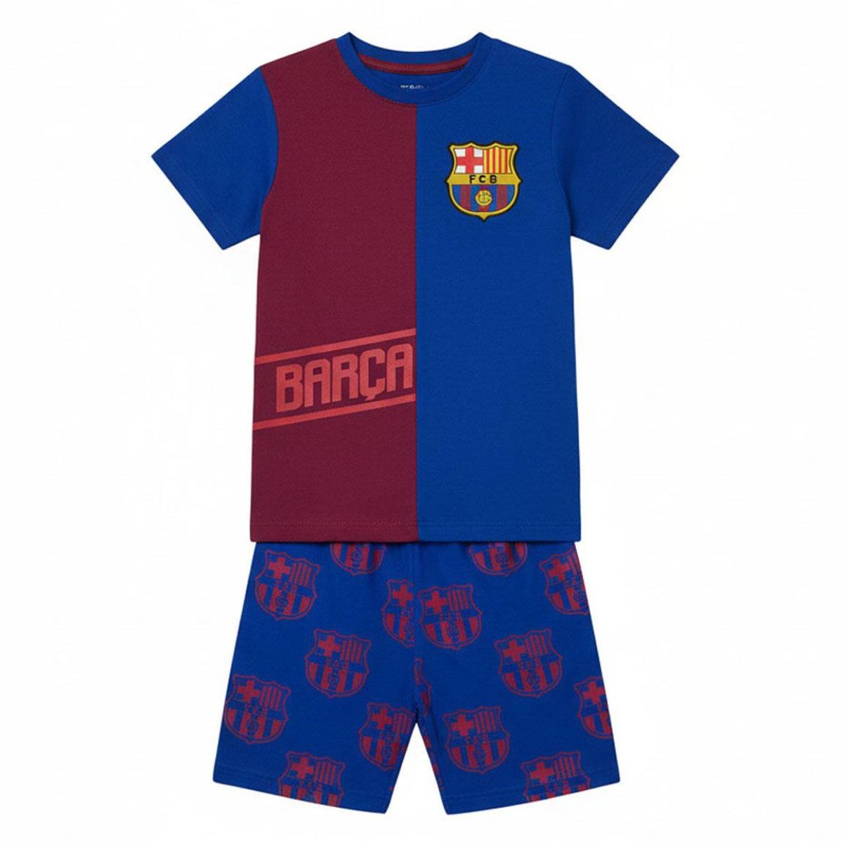 FC Barcelona Pyjama - Kinder Nachtwäsche Kurzarm Sommer Schlafset Baumwolle (2 tlg)