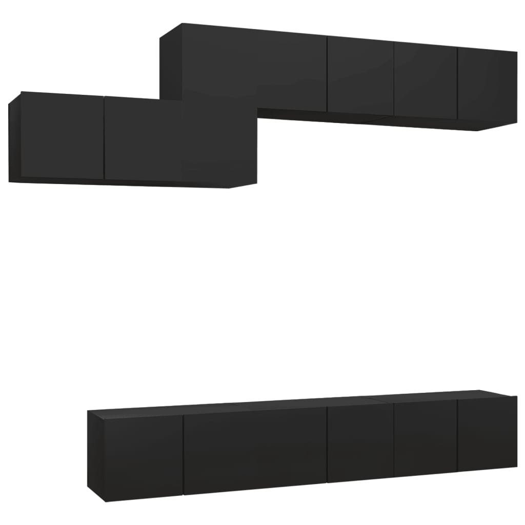 7-tlg. Schwarz TV-Schrank-Set vidaXL (7-St) TV-Schrank Holzwerkstoff