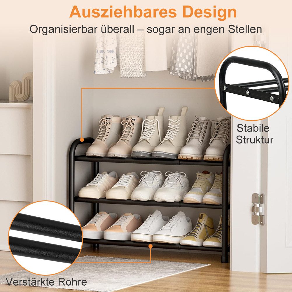 OSTWOLKE Schuhregal Expandable Schuhregal 3 Ebenen Adjustable Schuhaufbewahrung 43 - 78cm, Metall, Platzsparend für Diele, Flur – Bild 3 von 5