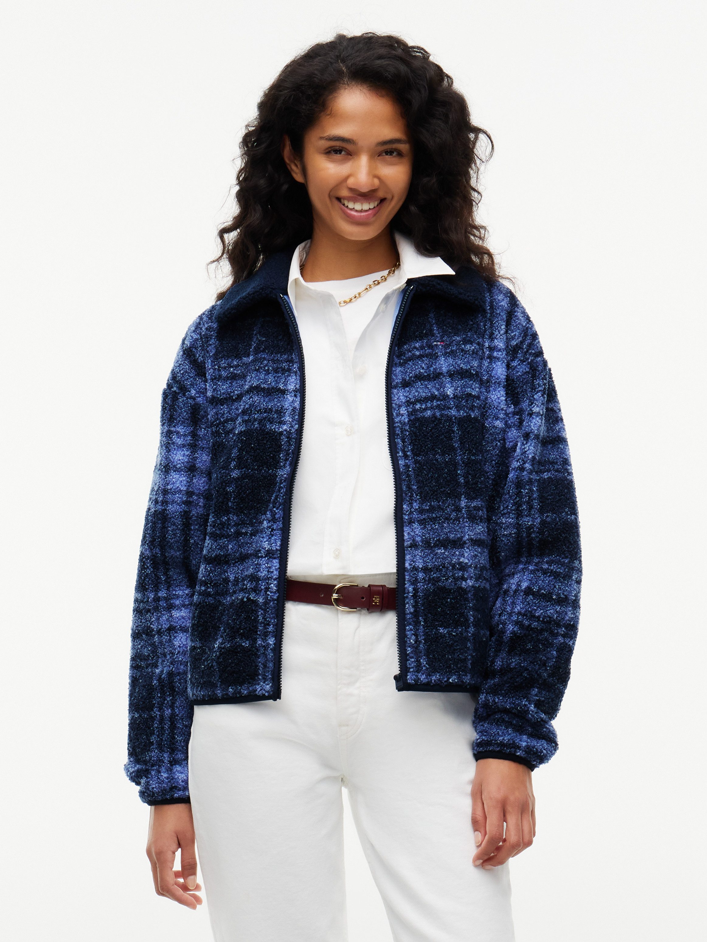 Tommy Jeans Sweatjacke TJW S FLAG ZIP THRU TEDDY EXT Kunstfaser