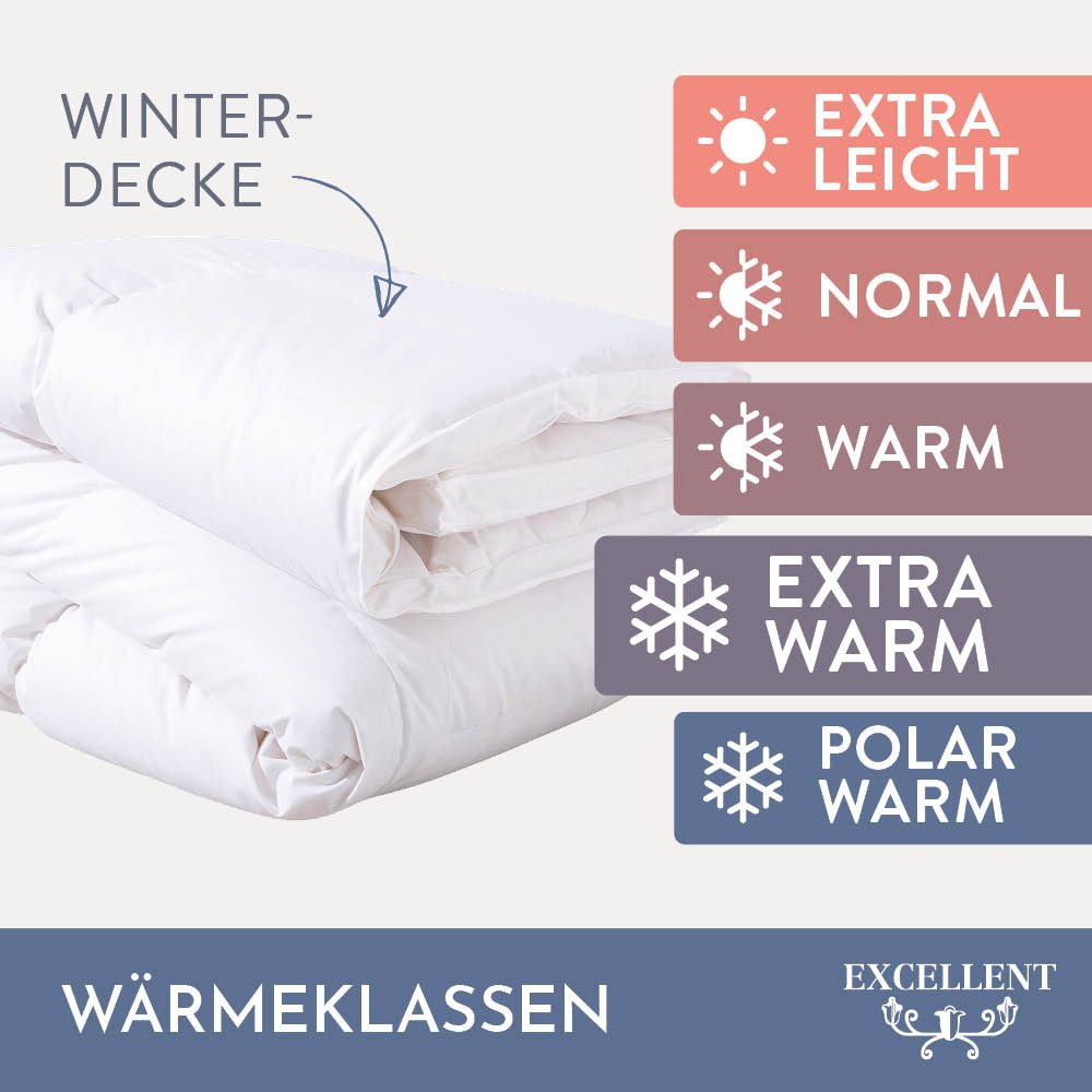 Excellent Daunenbettdecke Wien, Bettdecken für Sommer und Winter, Decke, Füllung: 90% Daunen, 10% Federn, Bezug: 100% Baumwolle, Bettdecke 135x200 cm, made in Germany, allergiker geeignet (Hausstaub)
