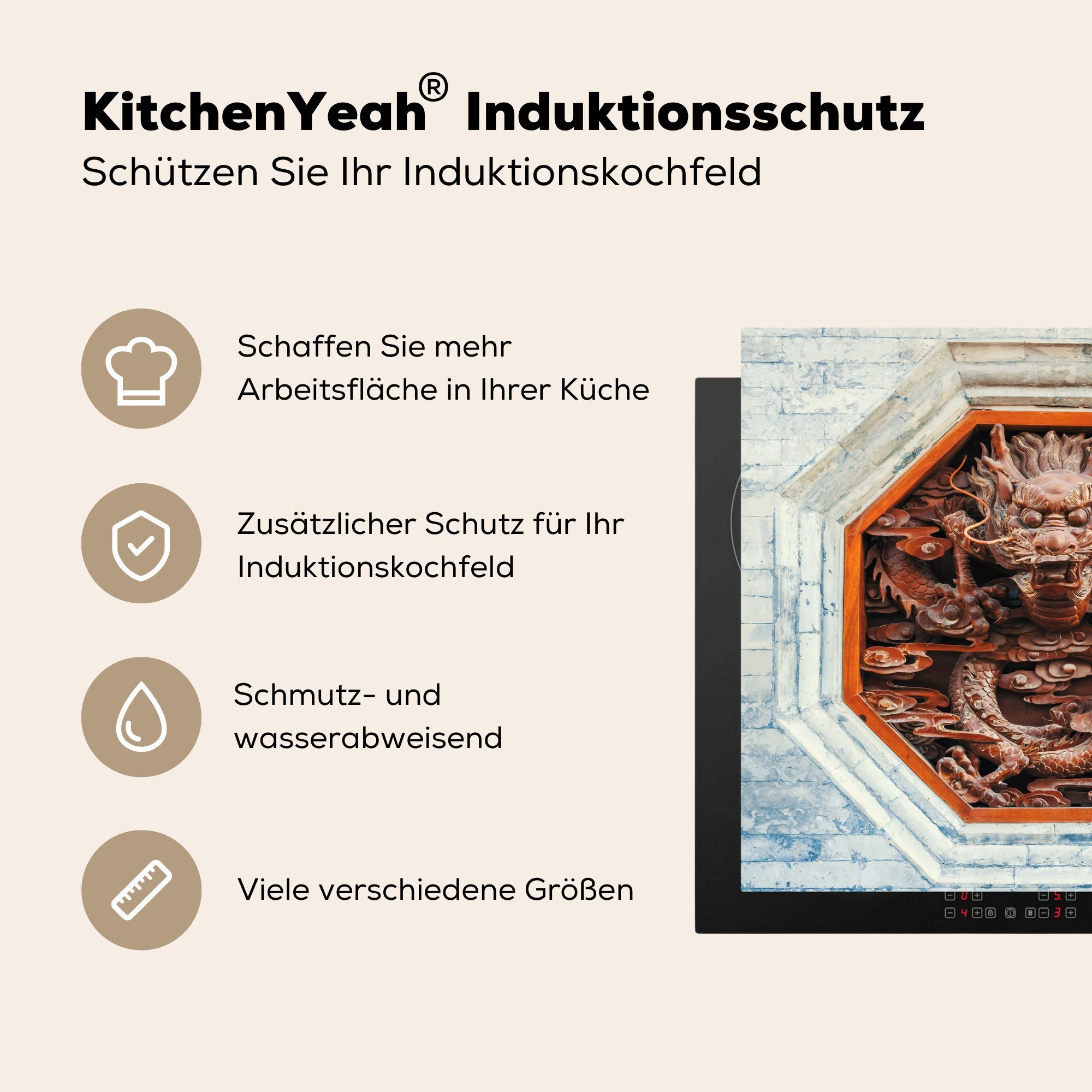 MuchoWow Herdblende-/Abdeckplatte Roter im Drache Induktionskochfeld cm, Vinyl, die Schutz küche, für (1 Ceranfeldabdeckung tlg), Achteck, 81x52