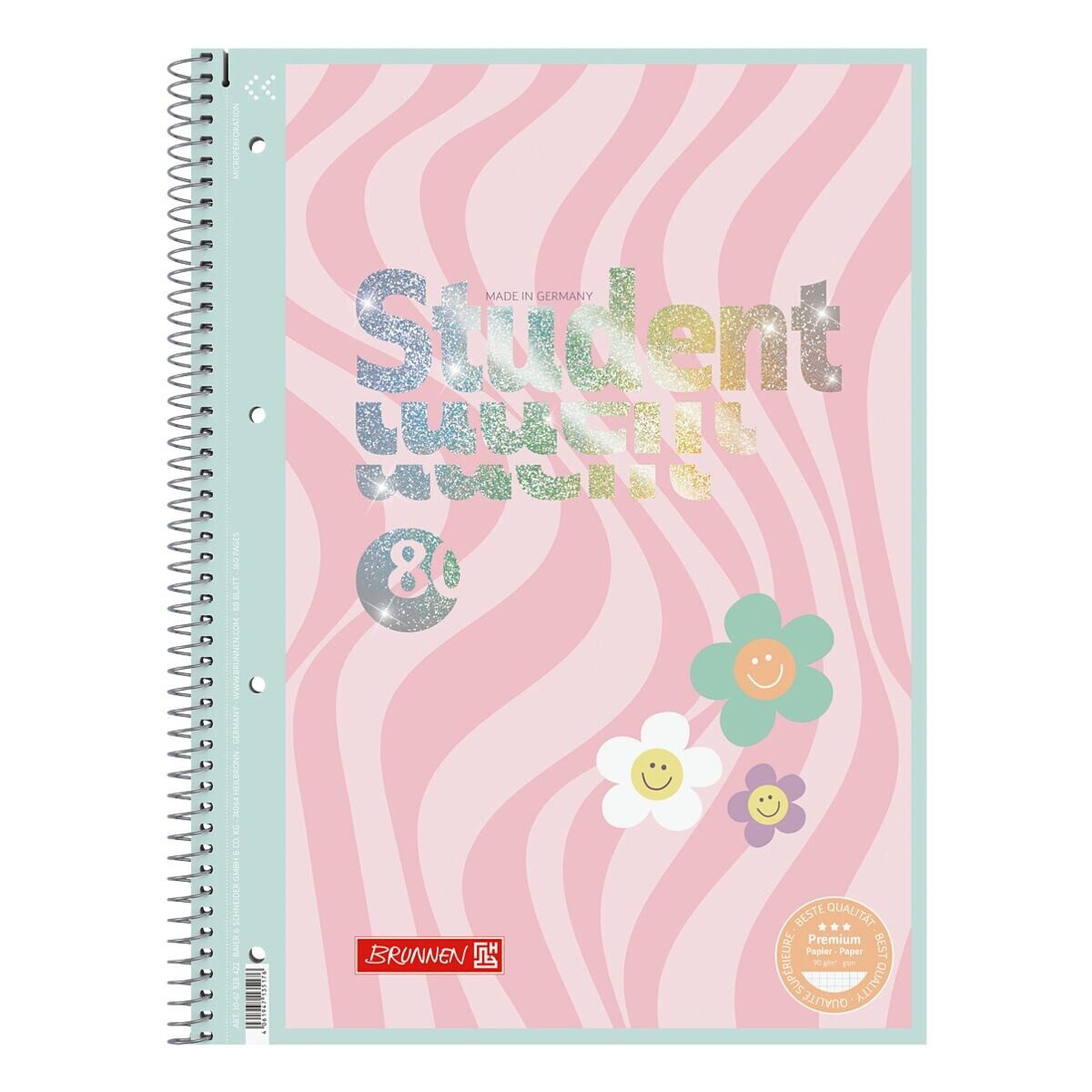 BRUNNEN Schulheft Brunnen Premium Student Happy Hippie Collegeblock A4 kariert 5x5mm - 8