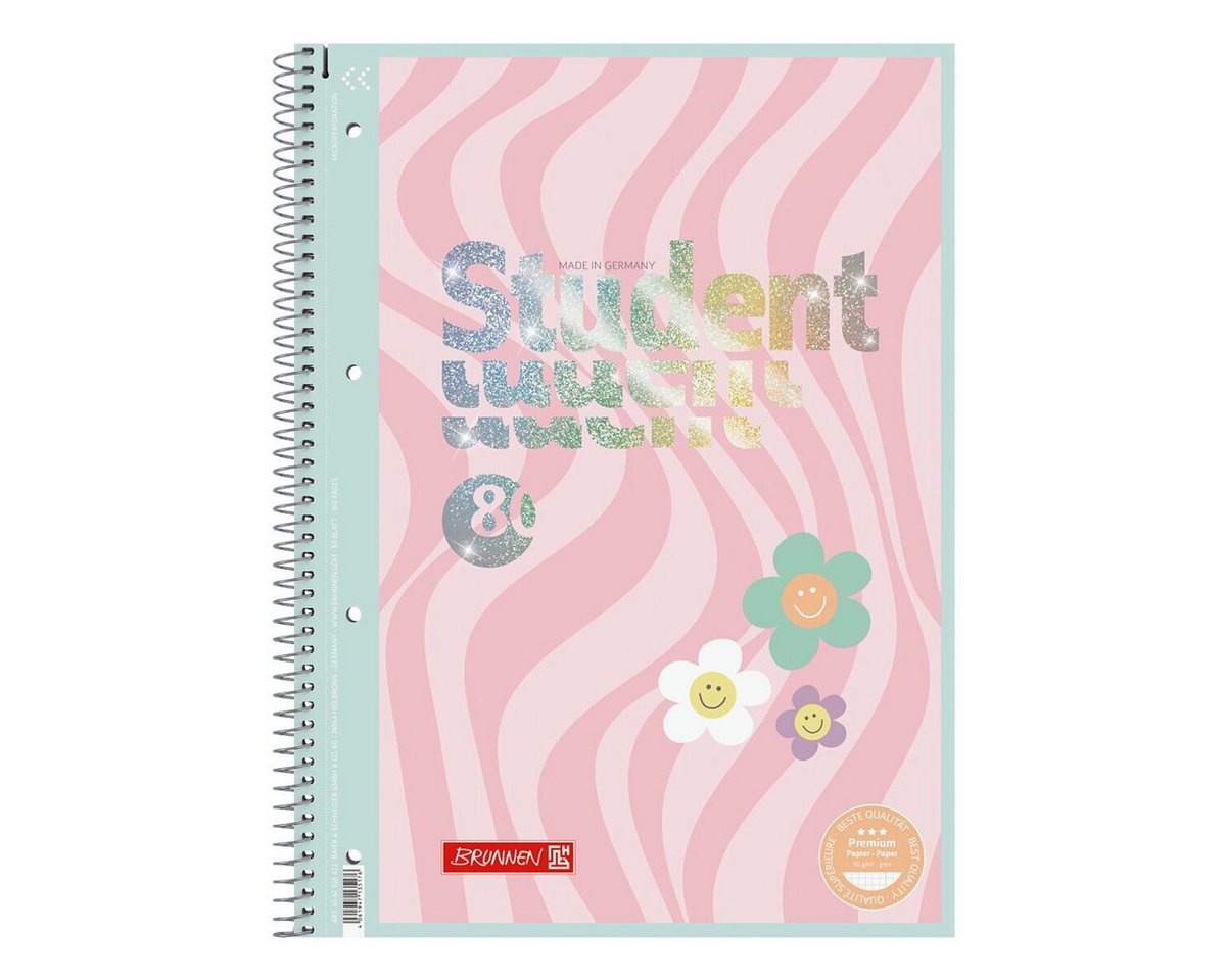 BRUNNEN Collegeblock Brunnen Premium Student Happy Hippie Collegeblock A4 kariert 5x5mm - 8