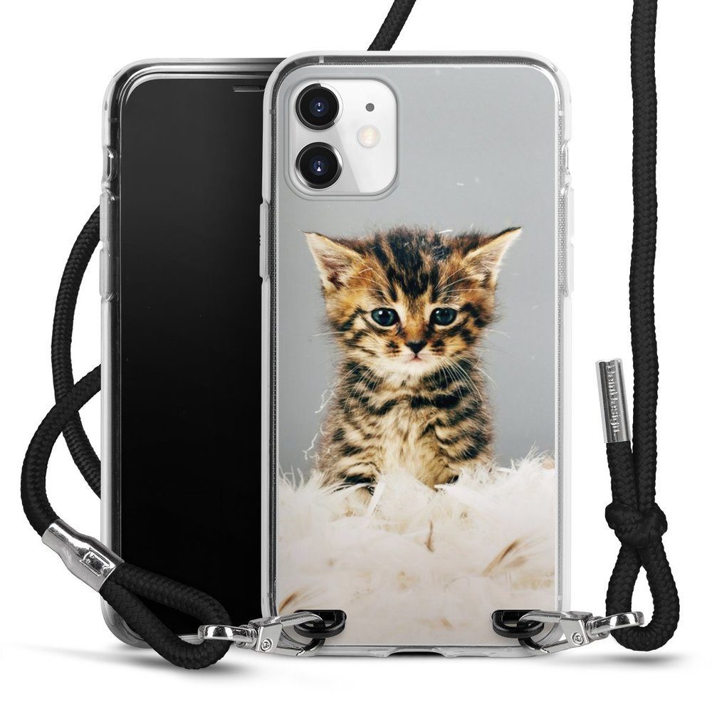 DeinDesign Handyhülle Katze Haustier Feder Kitty, Apple iPhone 11  Handykette Hülle mit Band Case zum Umhängen