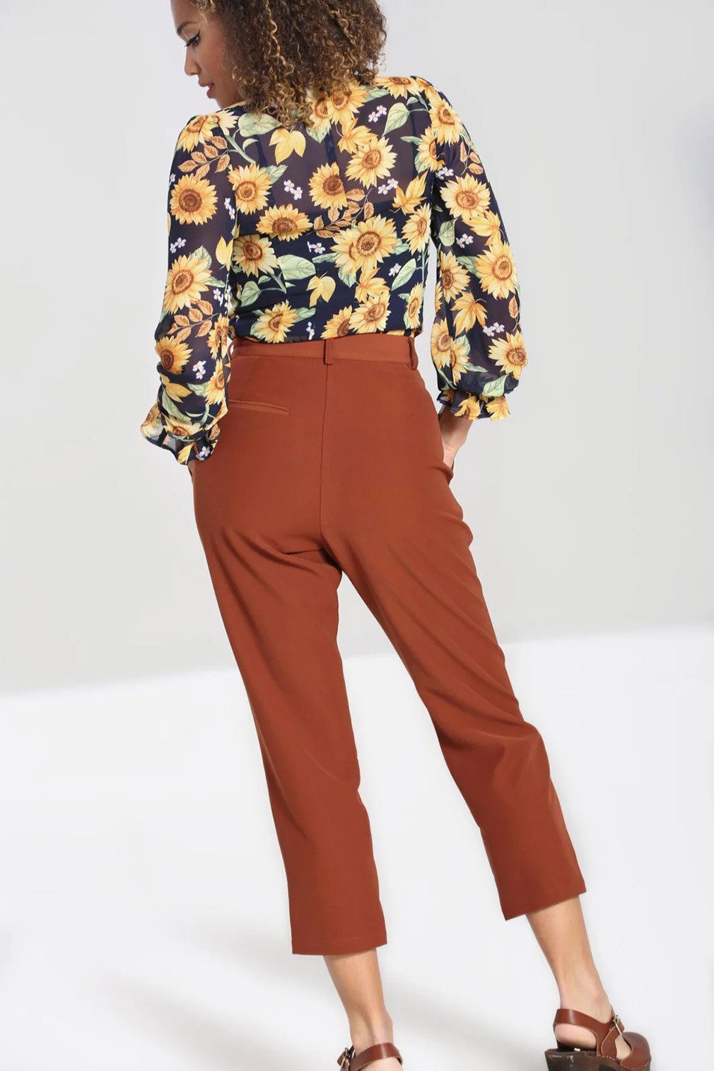 Hell Bunny Stoffhose Ravenwood Cropped Trousers Braun Retro Vintage