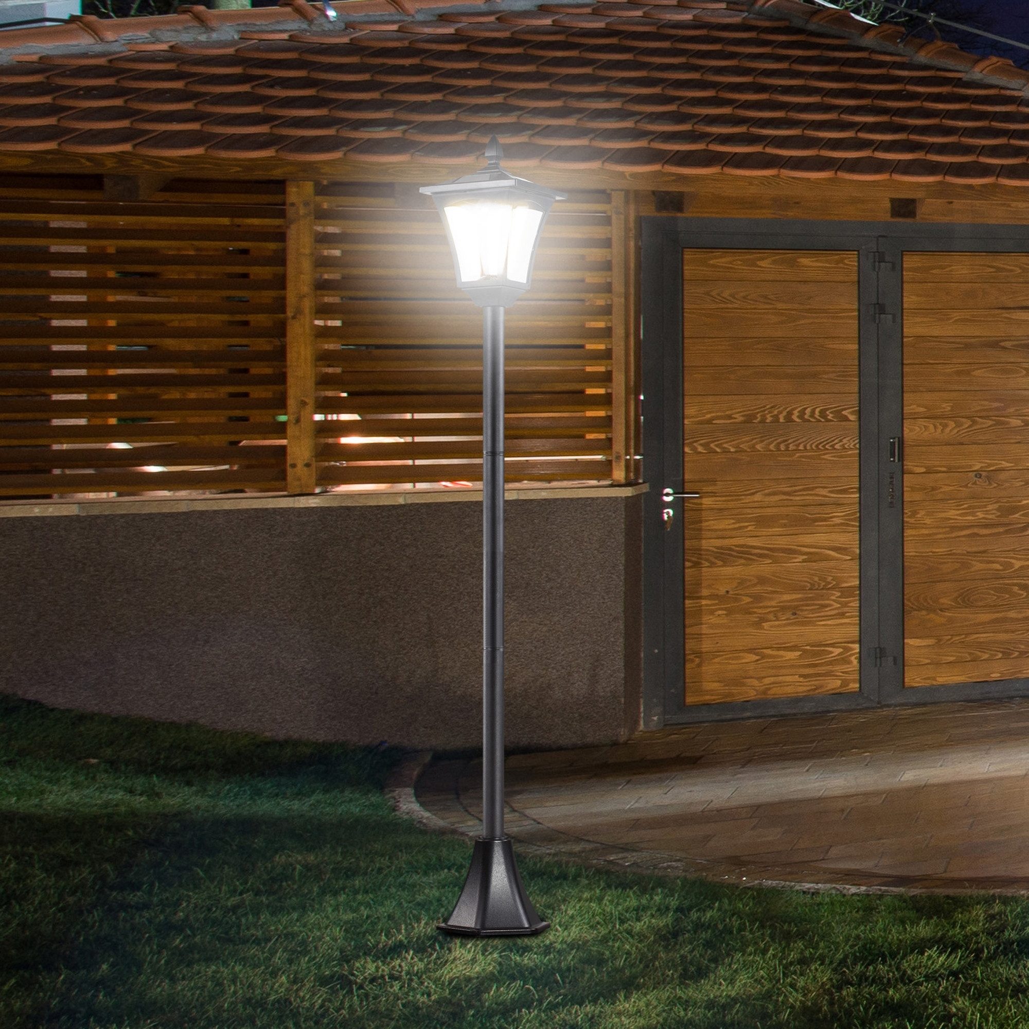 Outsunny Außen-Stehlampe LED Solar Gartenlaterne, Stehleuchte aus Edelstahl, IP44, Solarbetrieben, Lichtsensor, LED, Weiß, Schwarz 18 x 18 x 160cm
