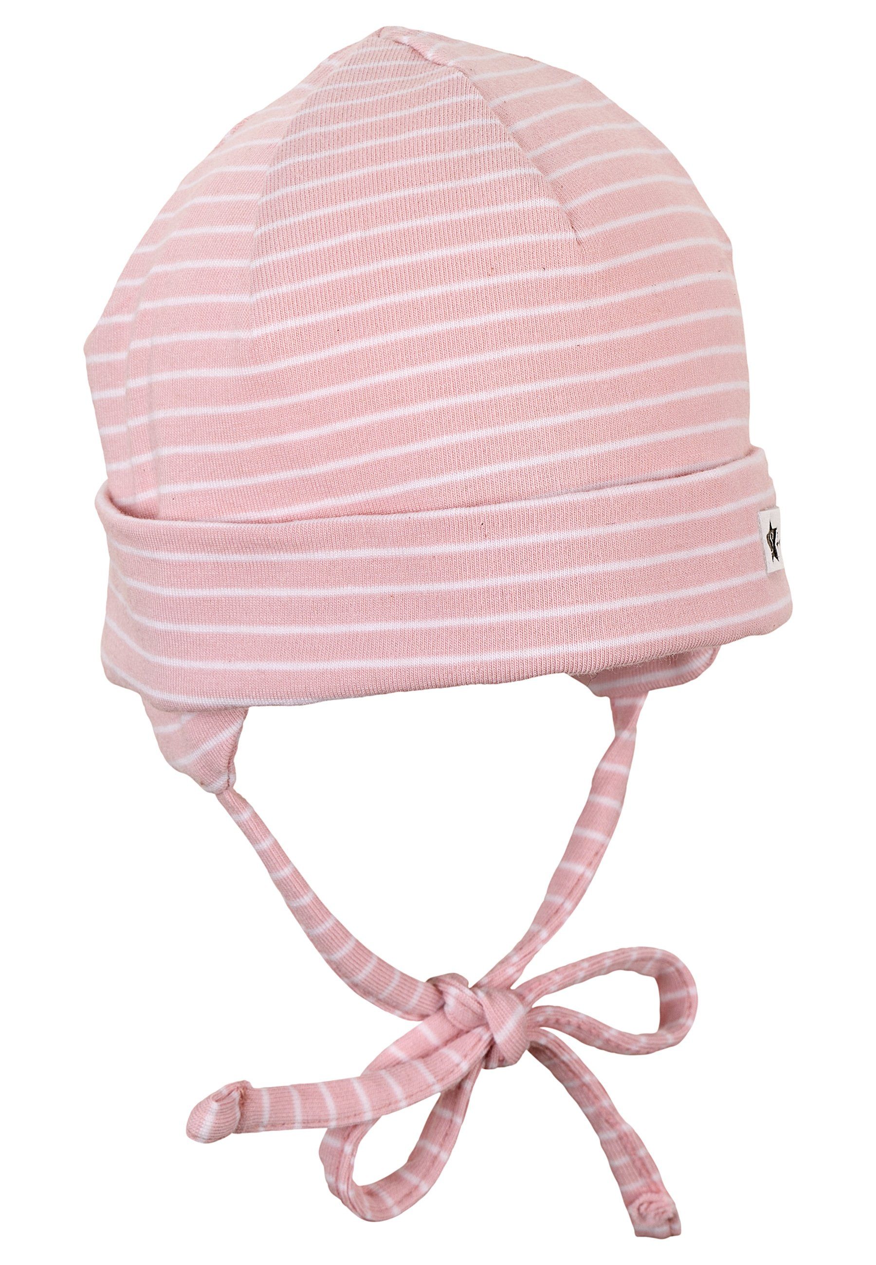 Bindeband Baumwolle Kinder Sterntaler® und Wintermütze OCS aus für angeschnittenen Schlupfmütze mit rosa mit Ohrenklappen (1-St., Beanie und Ohrenklappen) Bindeband Babymütze