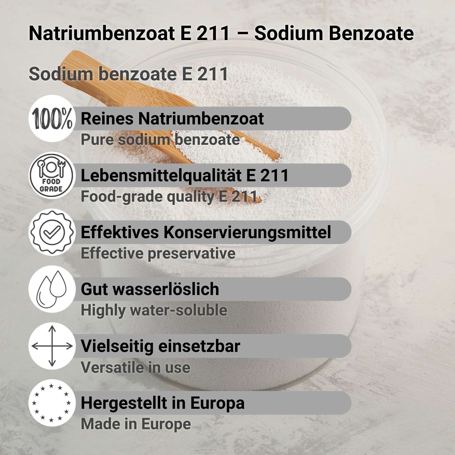 DistrEbution Fruchtaufstrich Natriumbenzoat – Konservierungsmittel für Lebensmittel & Kosmetik, 25000 g, Verlängert Haltbarkeit, Zuverlässige antimikrobielle Wirkung