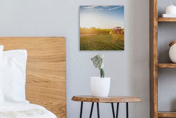 OneMillionCanvasses® Leinwandbild Traktor - Gras - Sonnenuntergang, (1 St), Leinwand Bilder für Wohnzimmer Schlafzimmer