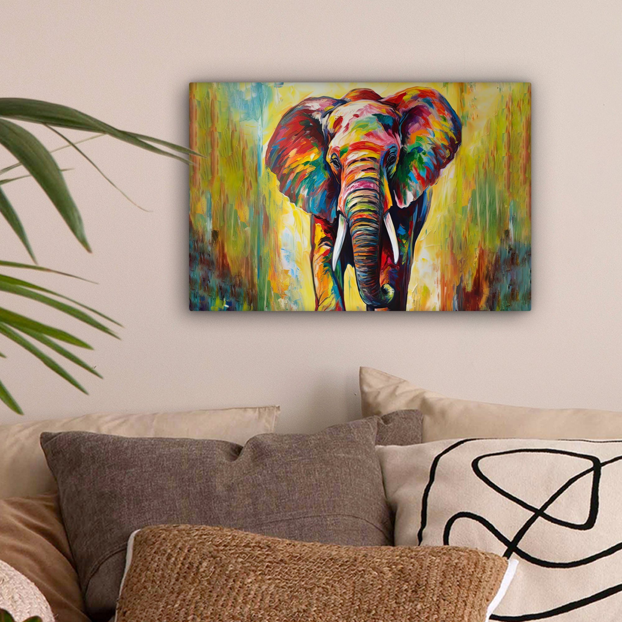 OneMillionCanvasses® Leinwandbild Elefant - Kunst - Malerei - Tiere - Regen günstig online kaufen