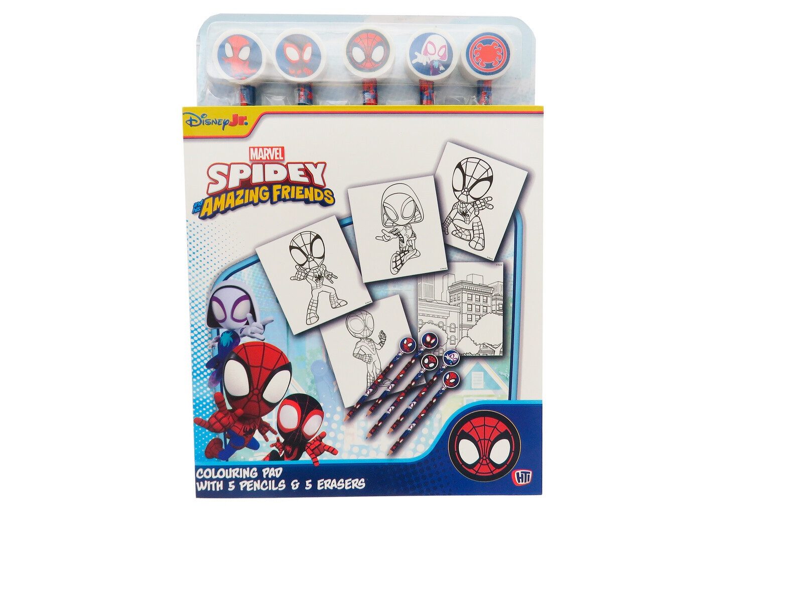 Spiderman Malbuch mit Radierstiften 32 Malseiten 5 Buntstifte und 5 Radiergummis