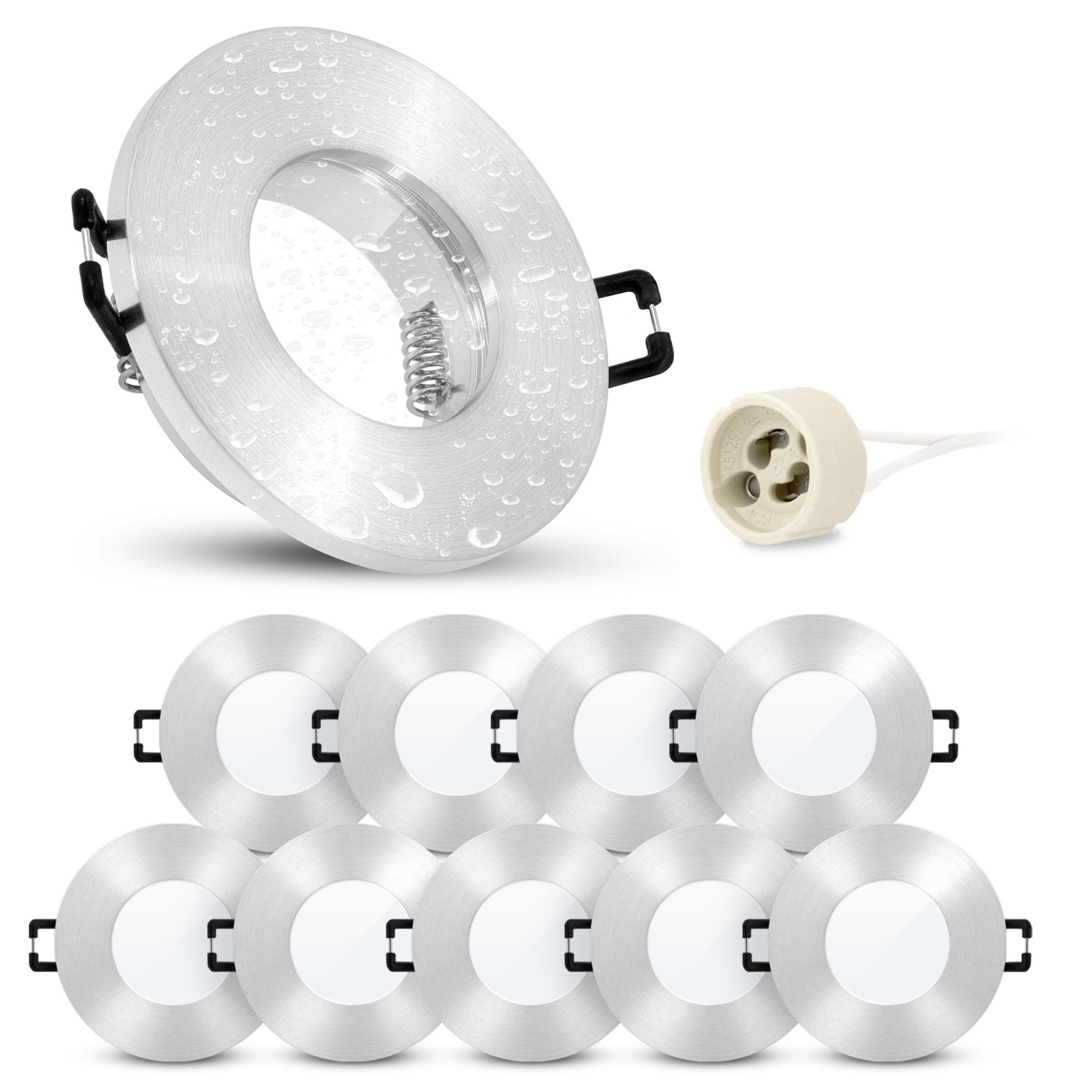 linovum LED Einbaustrahler 10x Einbaustrahler Rahmen ISASO mit IP65 rund Deckenlampe für GU10