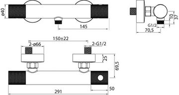 aquaSu Duscharmatur Drio Thermostatmischer, Wandmontage Aufputz, Hochdruck, Chrom, 799089