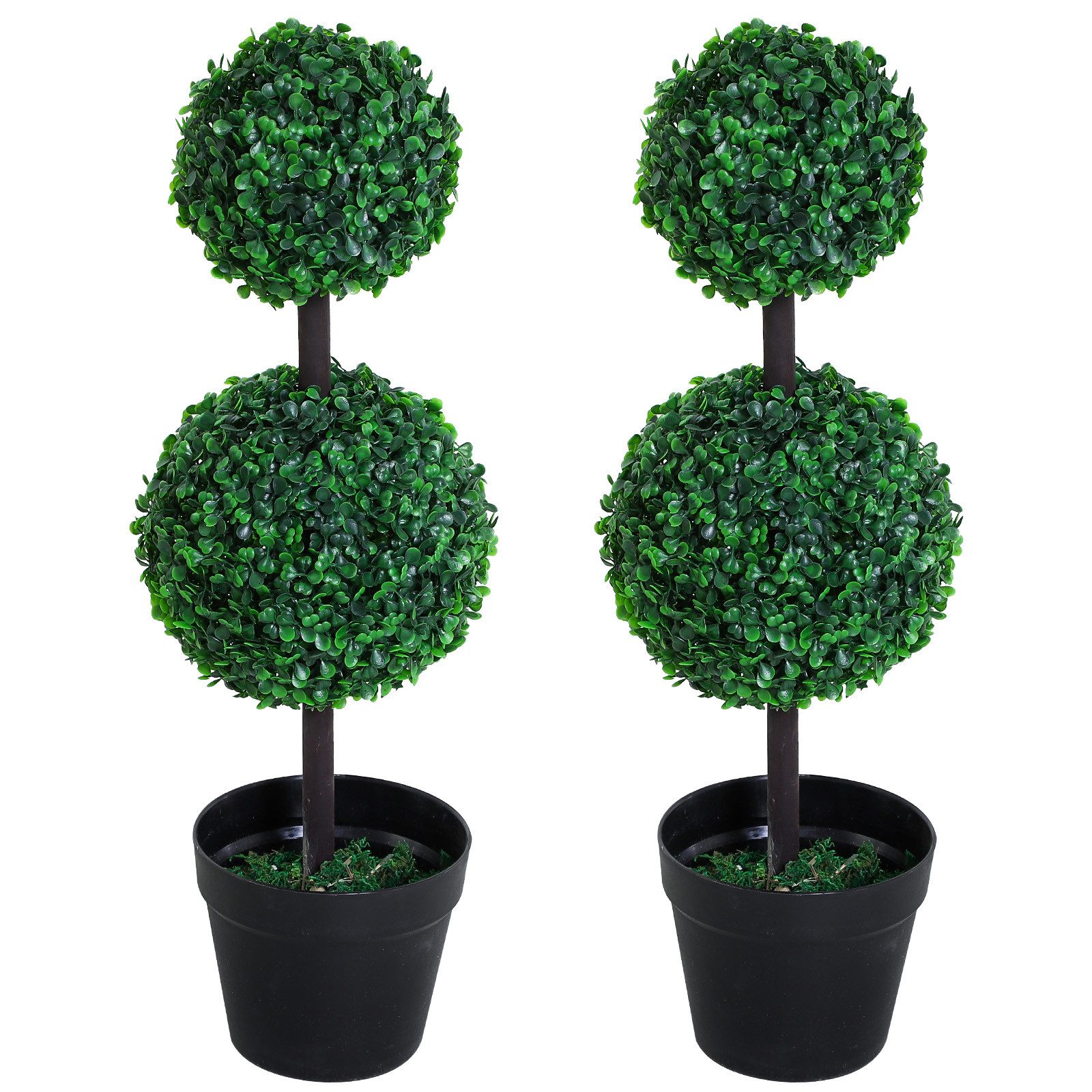 Kunstpflanze künstliche Pflanzen 2er Set groß 67 cm mit 2 Kugel, Plastik Kunstbaum