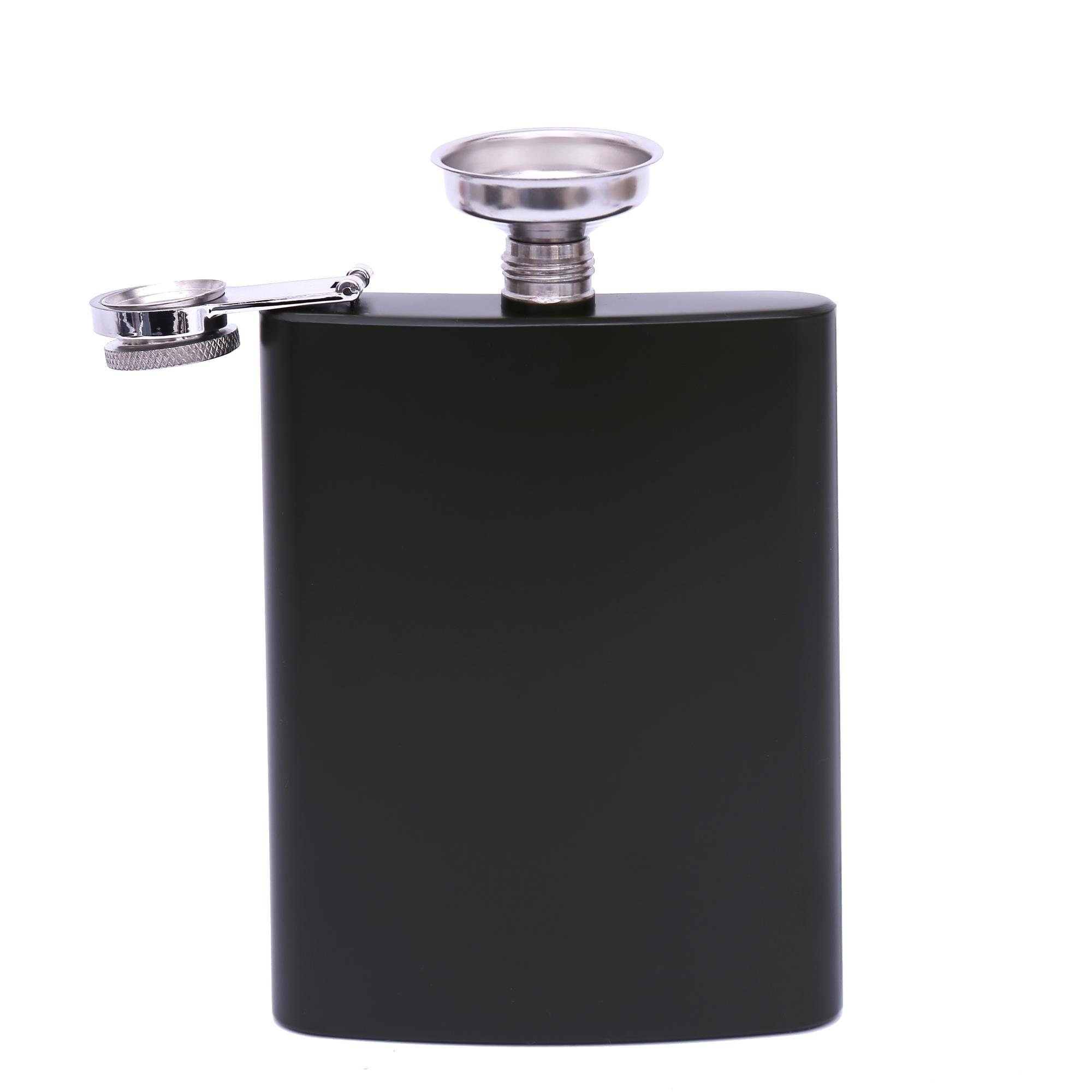 Flanacom Flachmann 2x Flachmann Edelstahl - 2 Trichter - Militär, Rostfrei, Schwarz und Grün in Matt