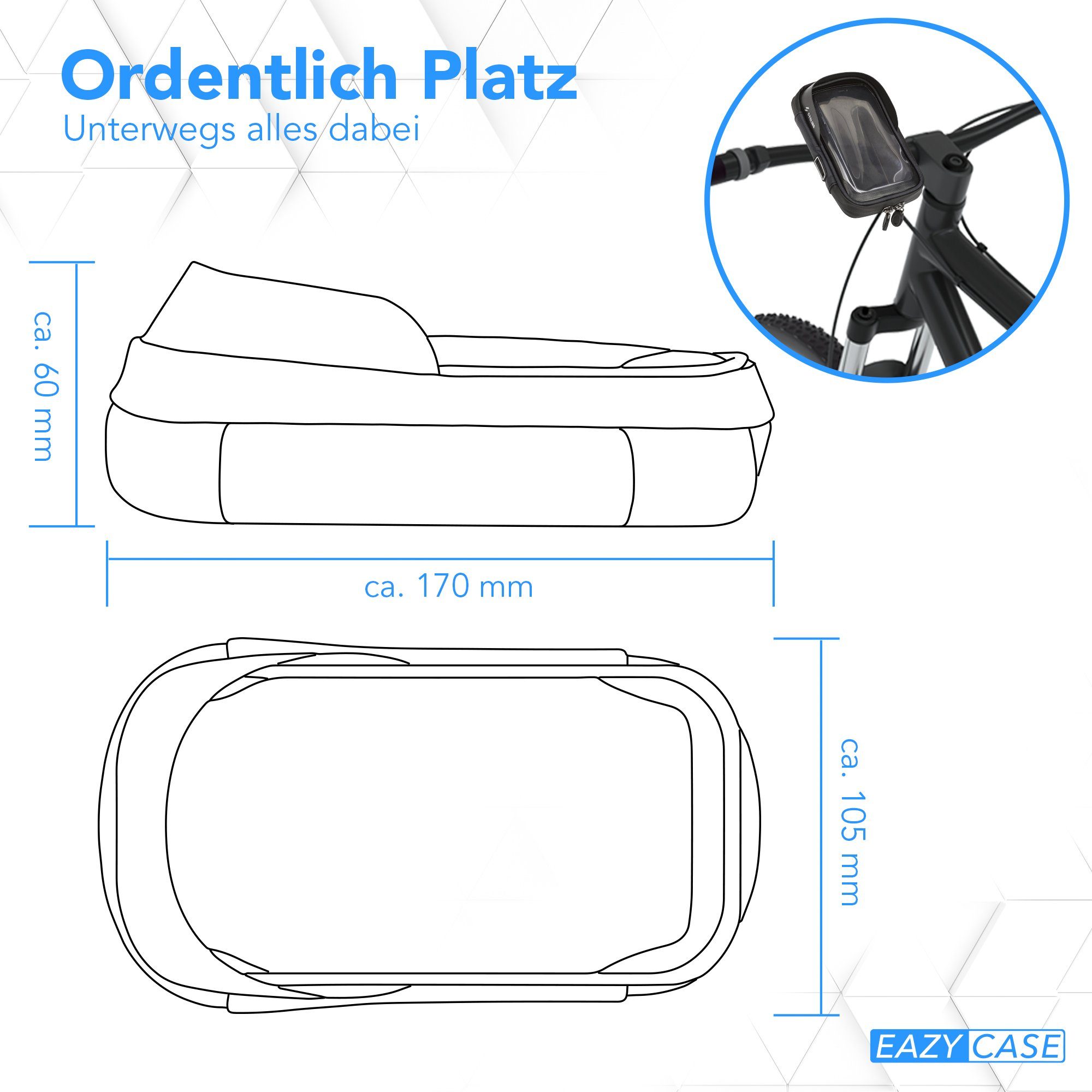 EAZY CASE Universal Bicycle Phone Case Handlebar Bag for Mobile Phones, Waterproof Handlebar Mount with Touchscreen, Black