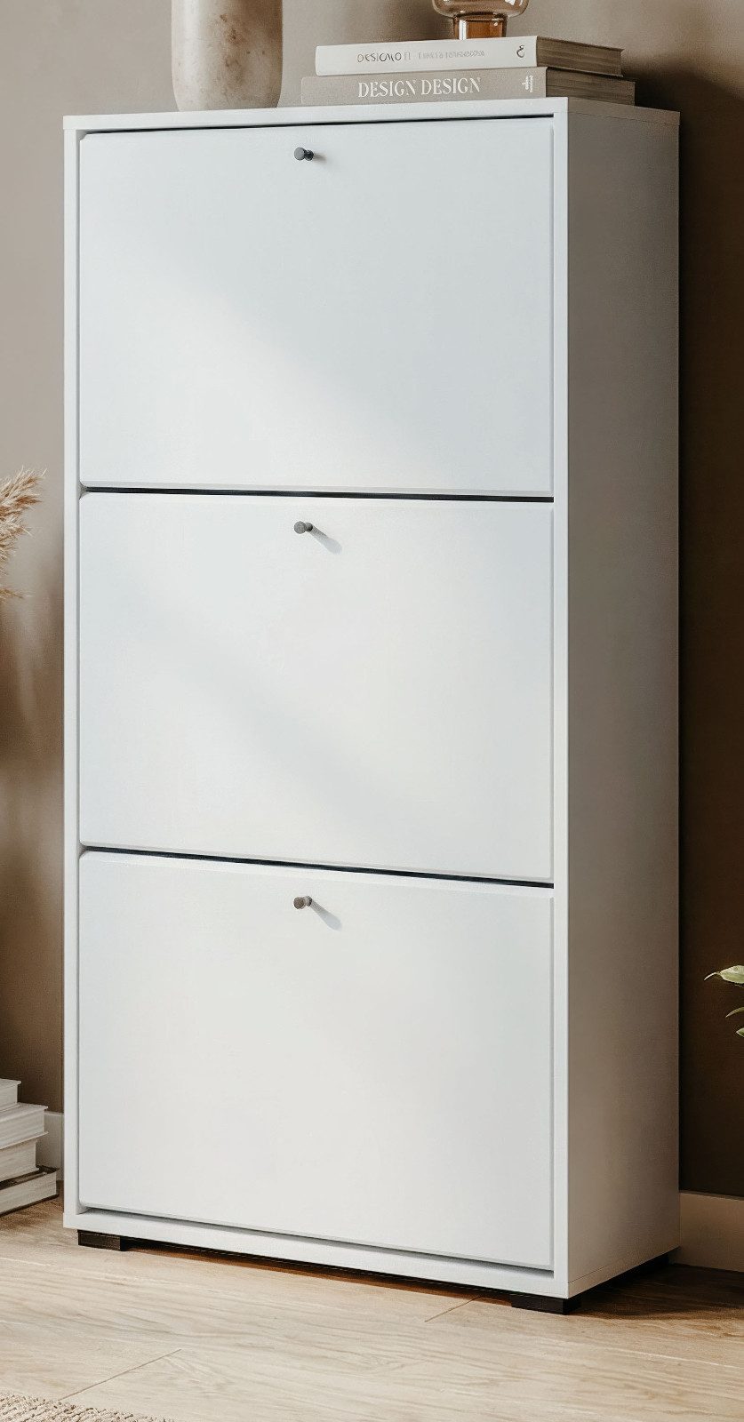 Furn.Design Schuhkipper Binz (Schuhschrank in Weiß, 3 Kipper, 58 x 133 cm), bis zu 36 Schuhe