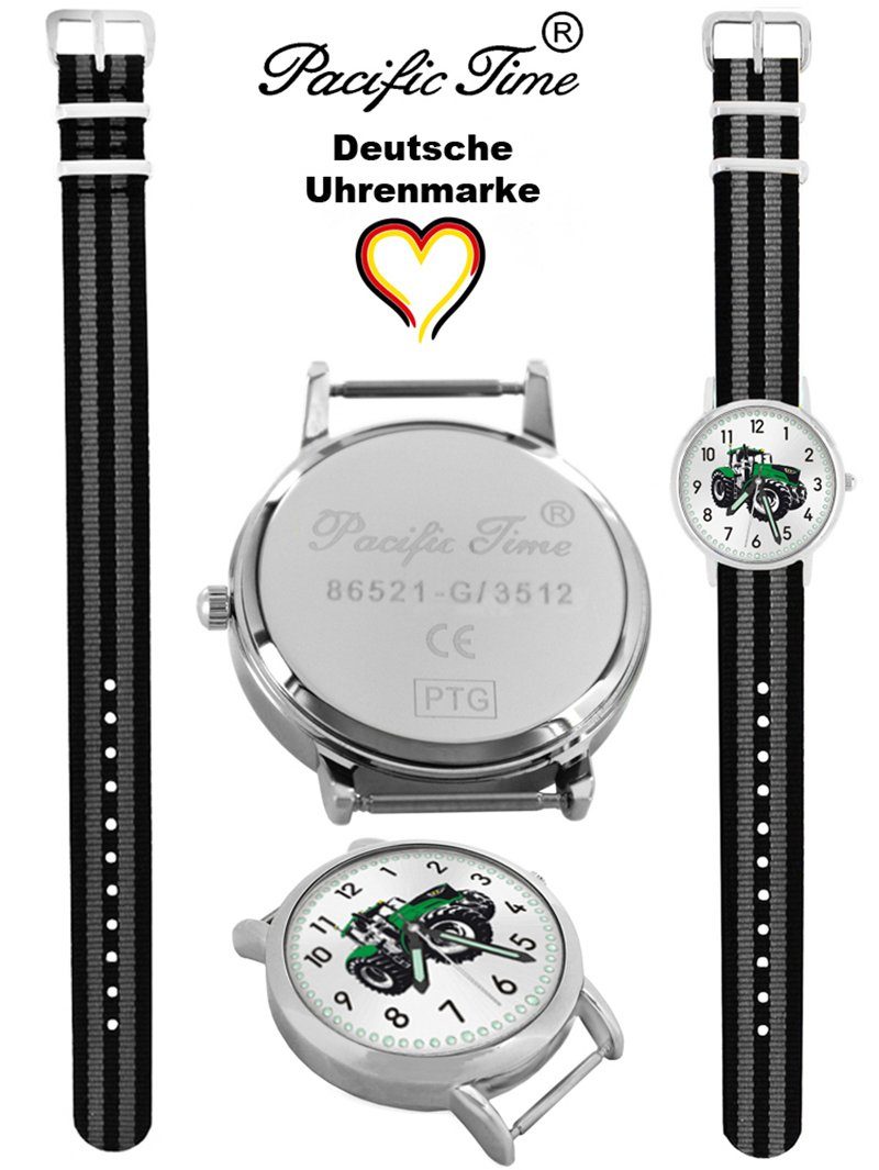 Pacific Time Quarzuhr Kinder schwarz grau grün Armbanduhr Match - Wechselarmband, Design Traktor Versand Gratis Mix und