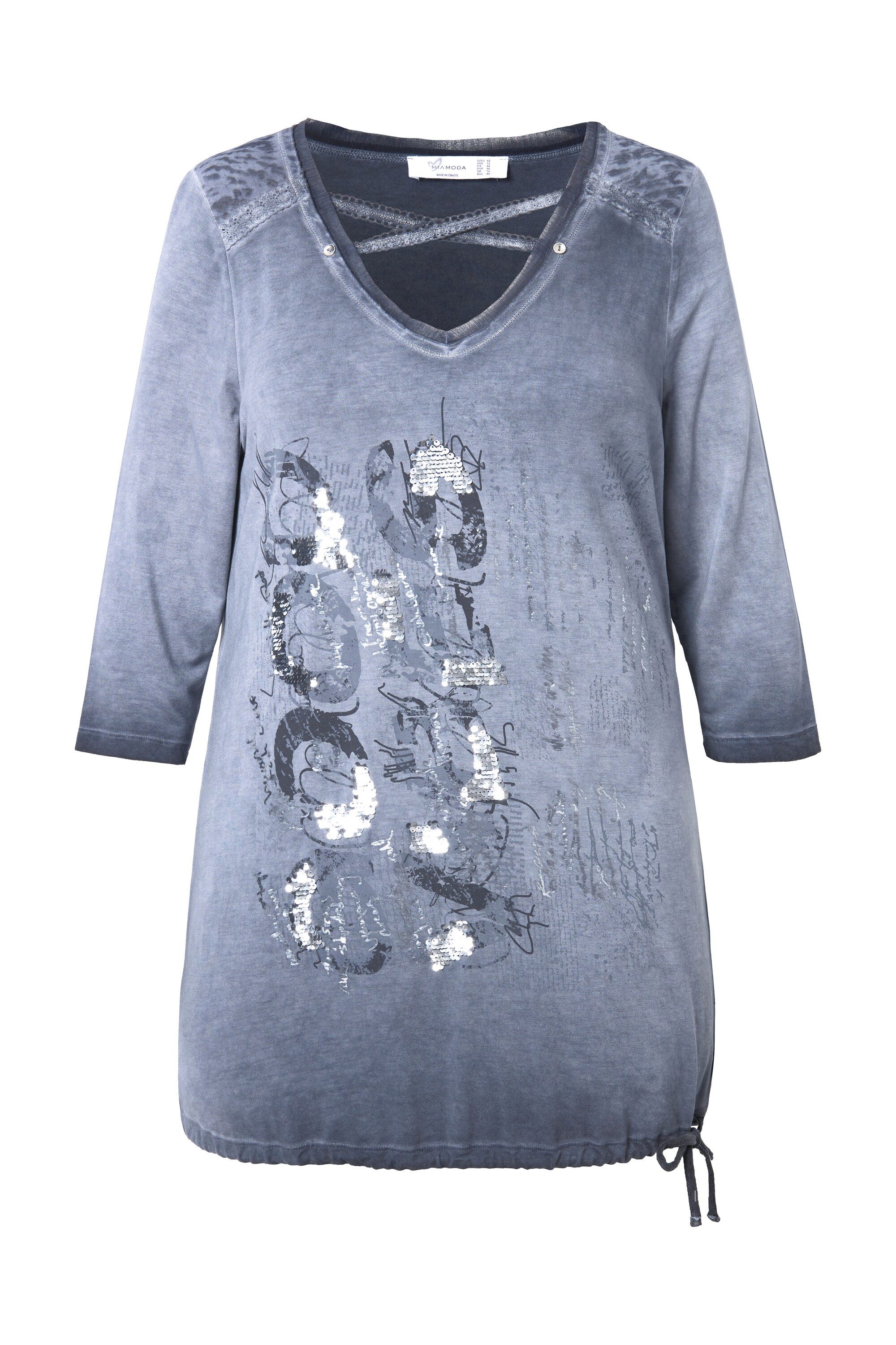 MIAMODA T-Shirt Longshirt verzierter Druck Saumknoten günstig online kaufen