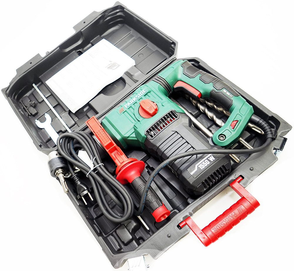 Parkside Bohrhammer / Meißelhammer PBH 1550, 5 J, 1550W, mit Bohrer- und Meißelset, 230 V