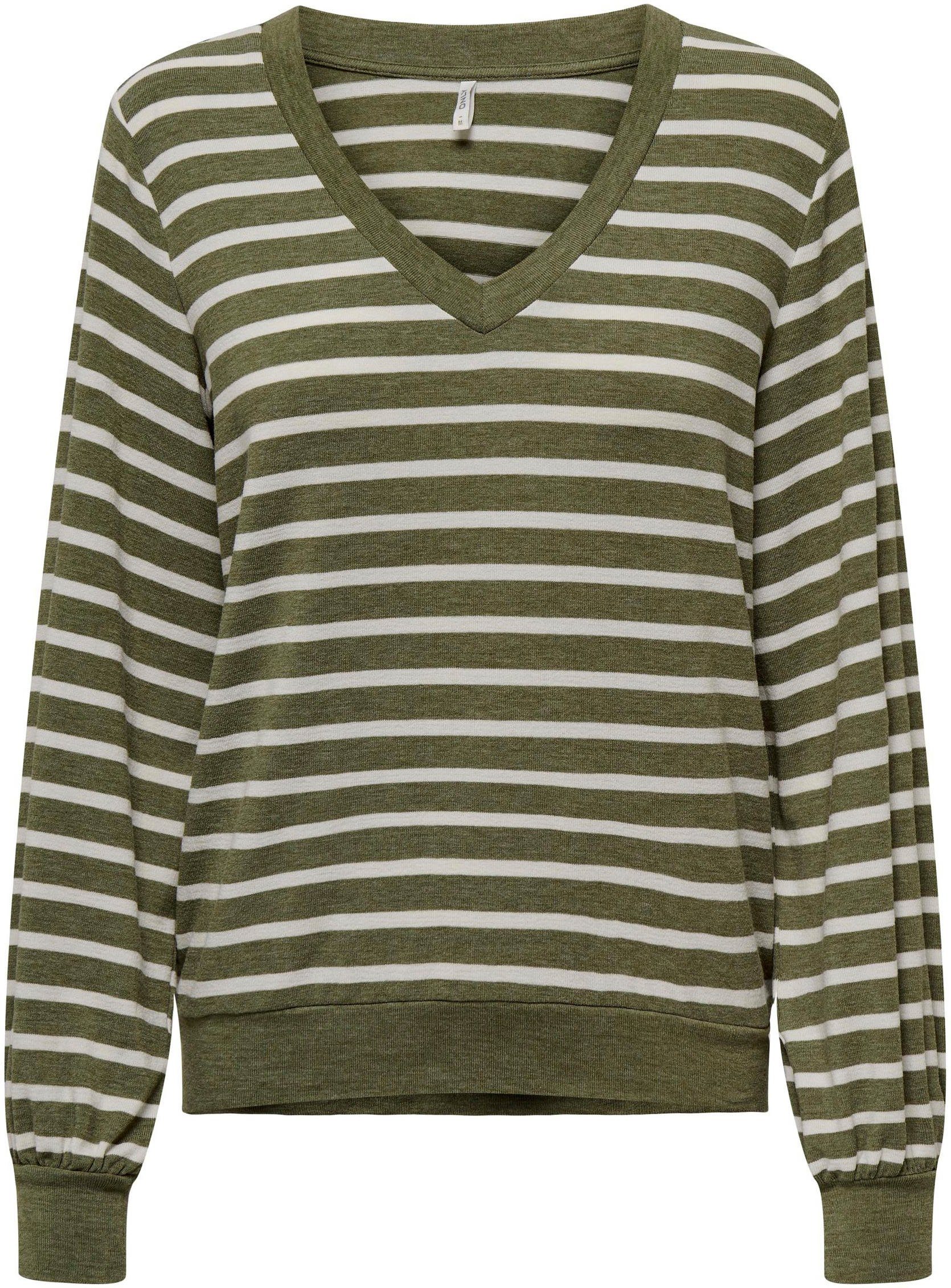 ONLY V-Shirt ONLRITA L/S V-NECK TOP JRS Aloe Stripes