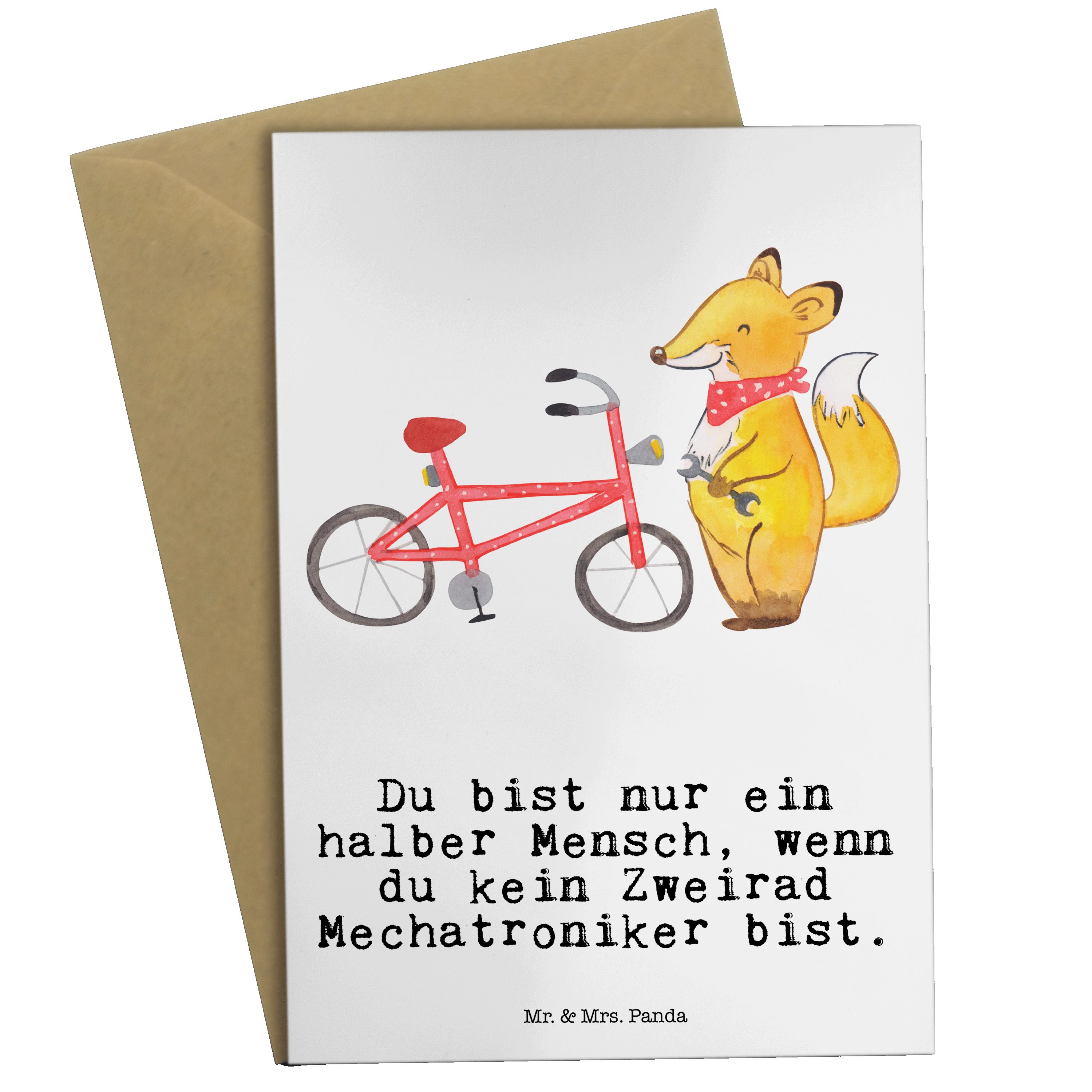 Mr. & Mrs. Panda Grußkarte Zweirad Mechatroniker mit Herz - Weiß - Geschenk, Geburtstagskarte, B