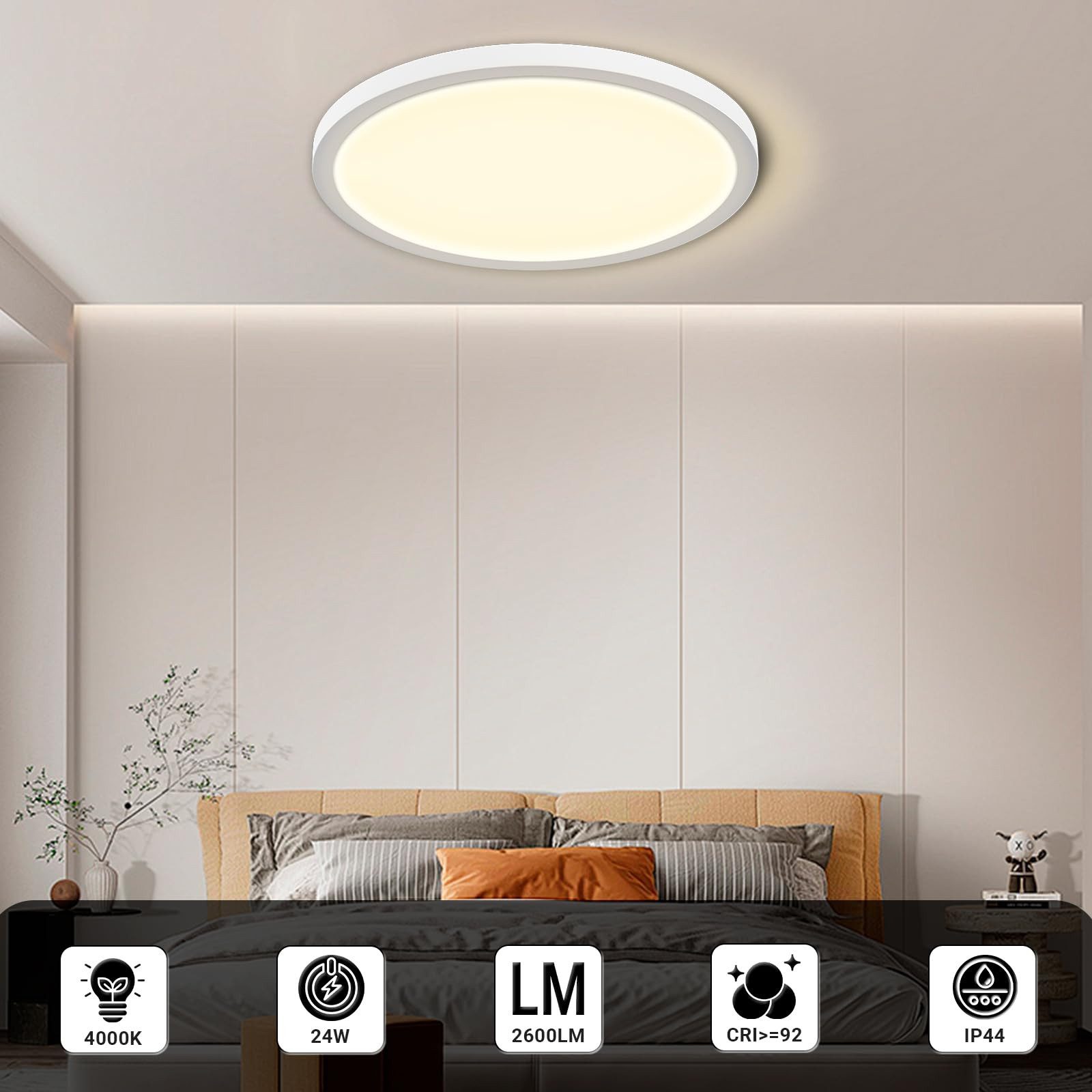 lqwell led deckenleuchte deckenleuchte, led badezimmerlampe badlampe flach  rund, led fest integriert, badlampe rund flach modern schlicht lampe dünn,